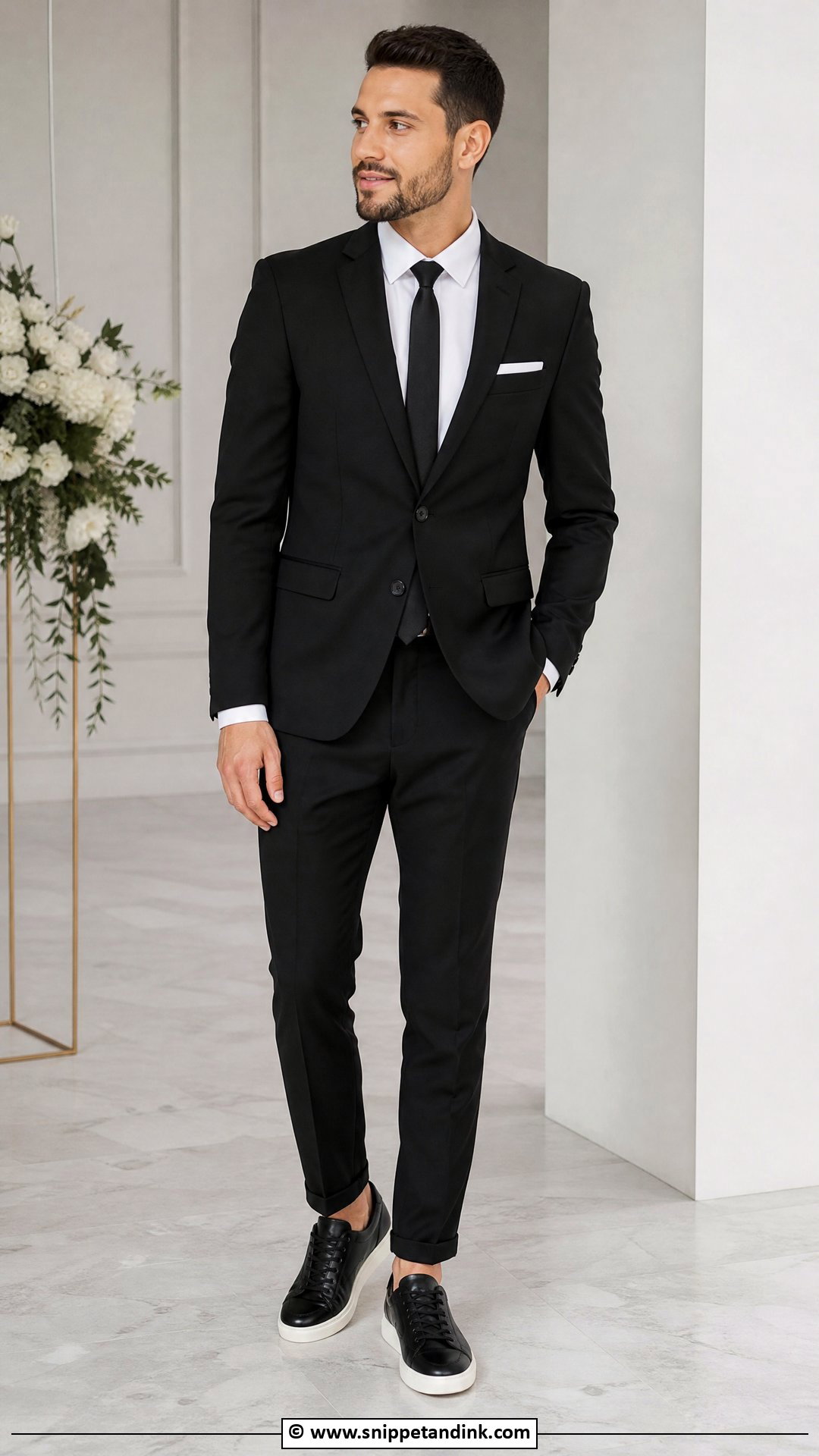 Groom Wedding Sneakers With Black Suit - Snippet and Ink - 30 Wedding Sneakers Ideas