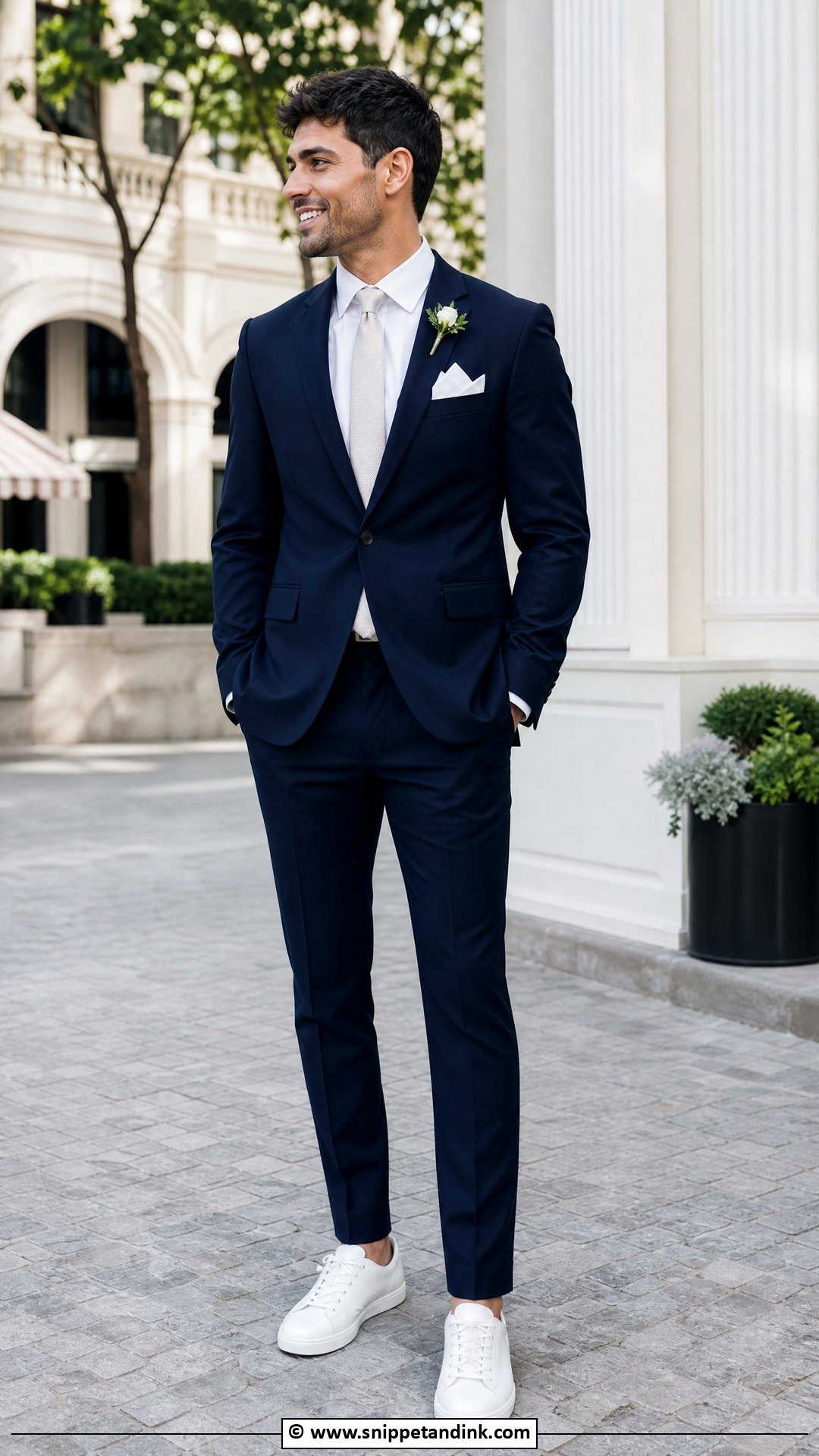 Groom Wedding Sneakers With Navy Suit - Snippet and Ink - 30 Wedding Sneakers Ideas