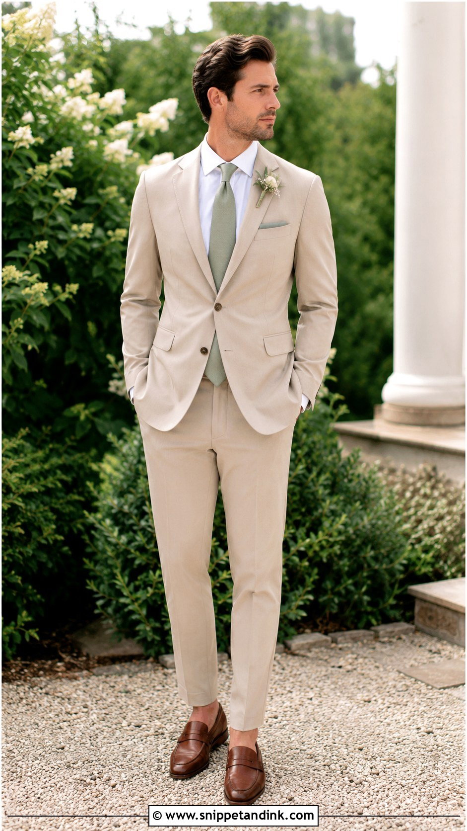 Groomsmen Tan Suit Outfit - Snippet and Ink - 25 Bridal Party Outfits