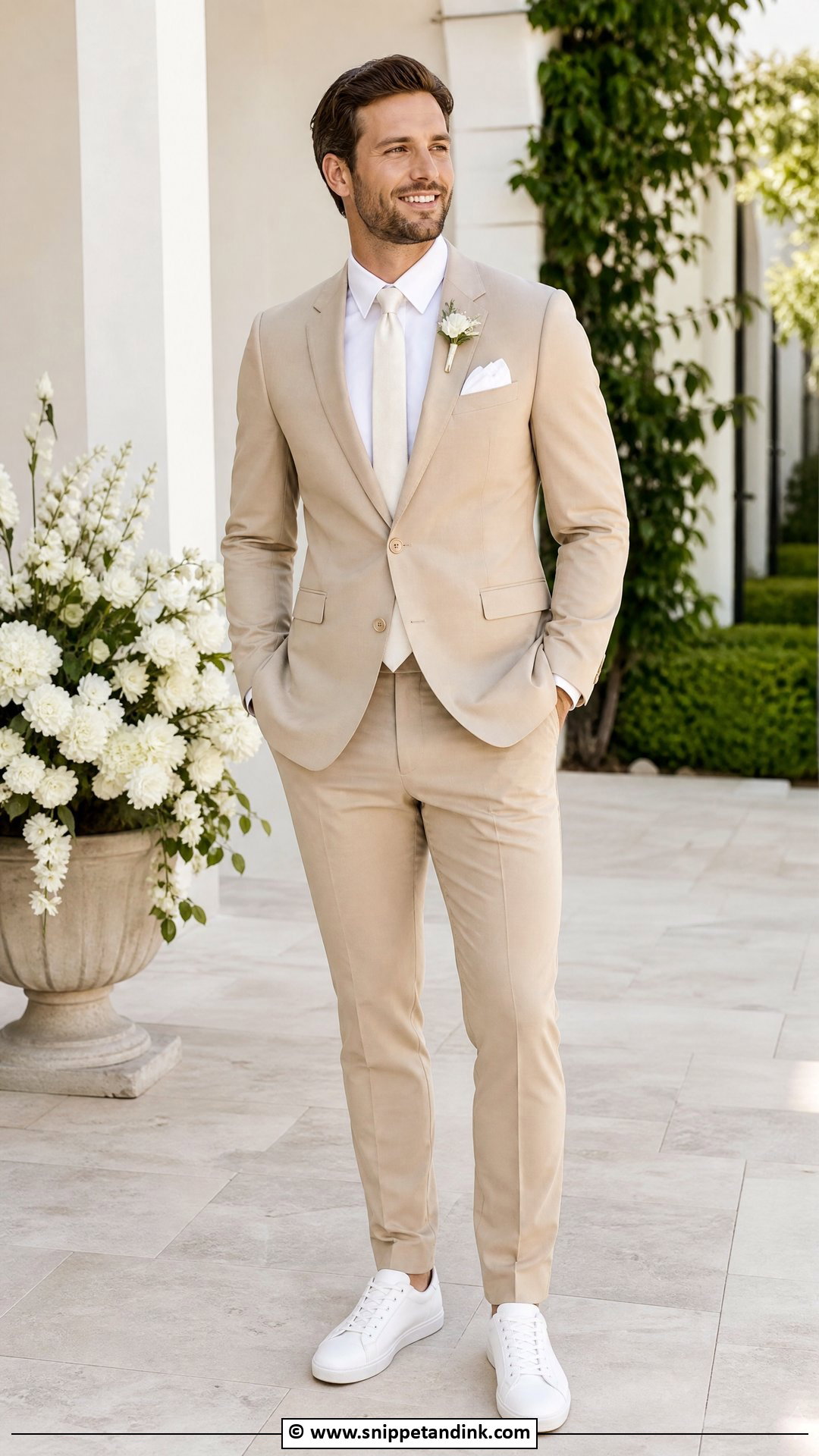 Groomsmen Wedding Sneakers With Tan Suits - Snippet and Ink - 30 Wedding Sneakers Ideas