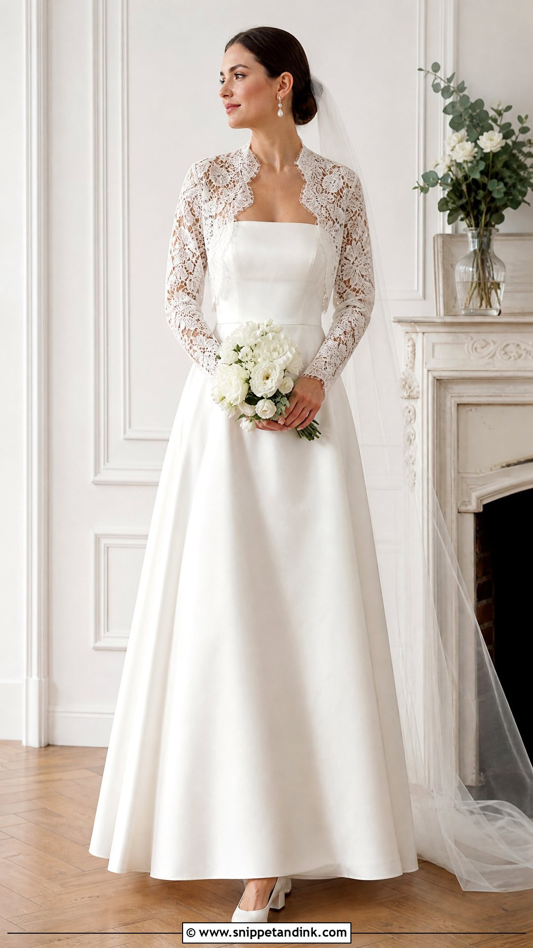 Guipure Lace Bolero With Square Neck Gown - Snippet and Ink - 20 Wedding Bolero Long Sleeve Ideas