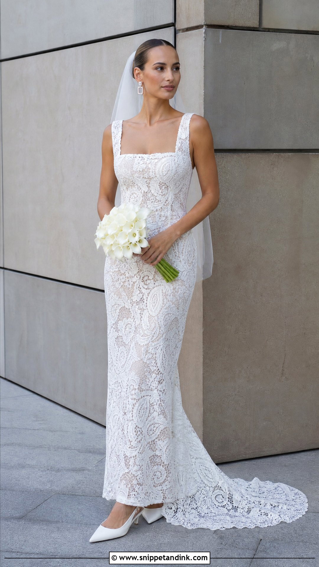 Guipure Lace Column Wedding Dress - Snippet and Ink - 20 Wedding Dress Material Fabrics Ideas