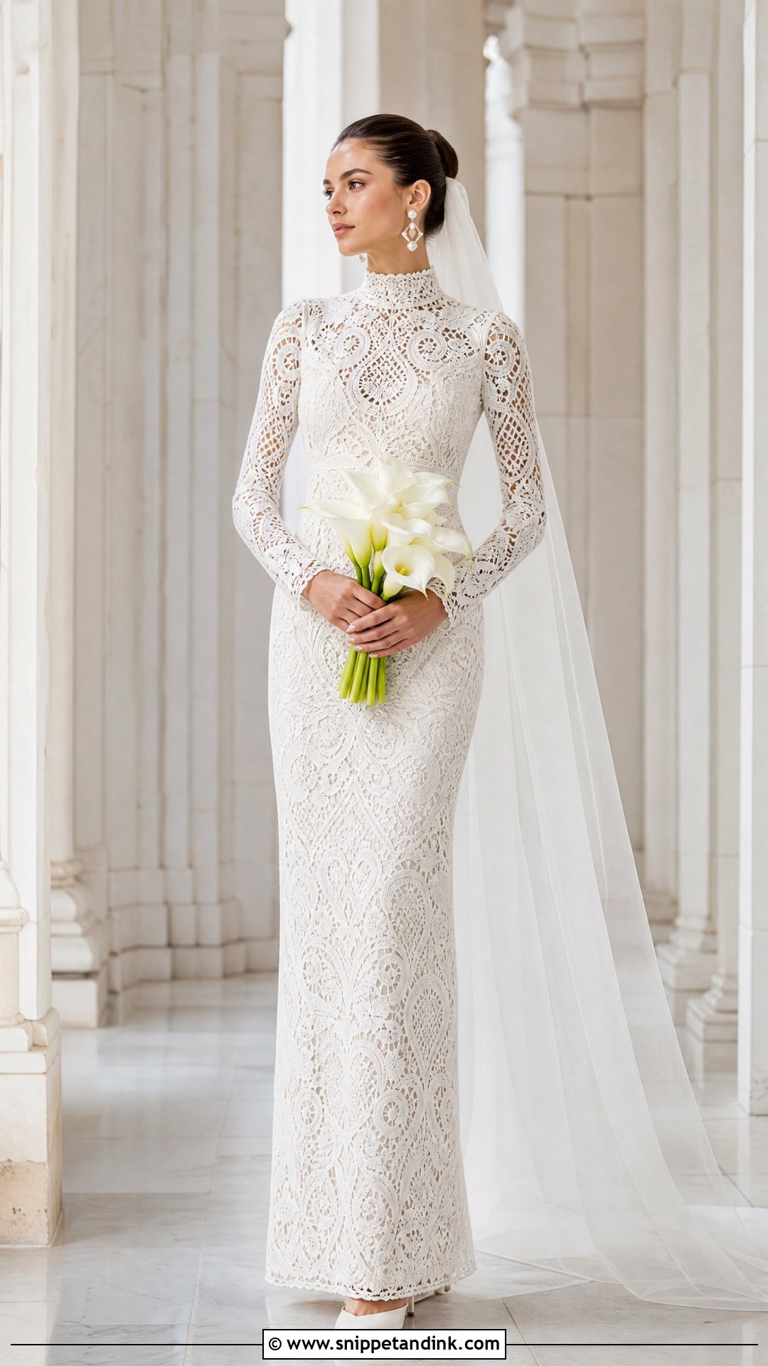 Guipure Lace Turtleneck Wedding Dress - Snippet and Ink - 20 Lace Turtleneck Wedding Dress Ideas