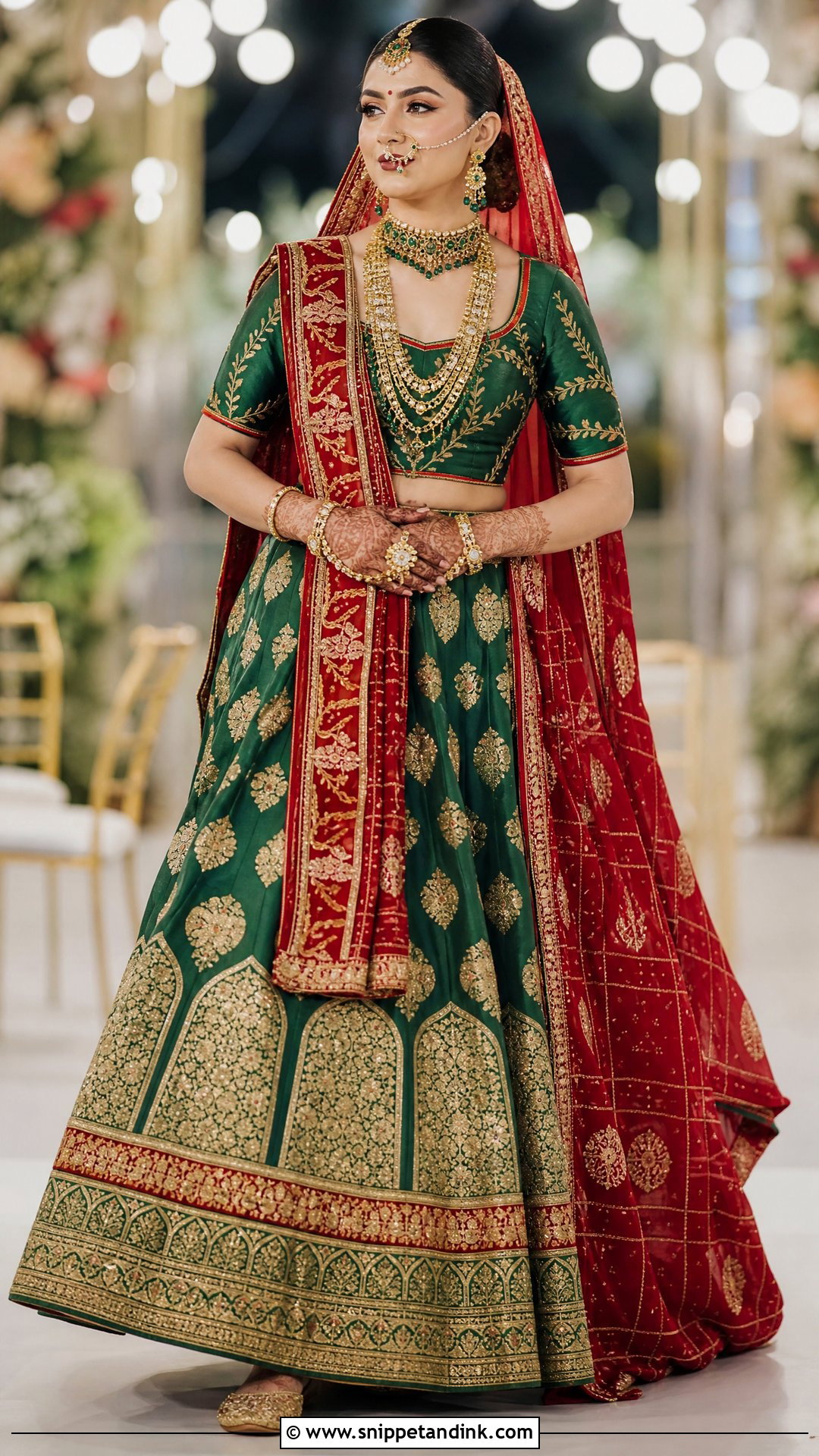 Gujarati Bride Emerald Silk Lehenga - Snippet and Ink - 20 Gujrati Bride Outfit Ideas