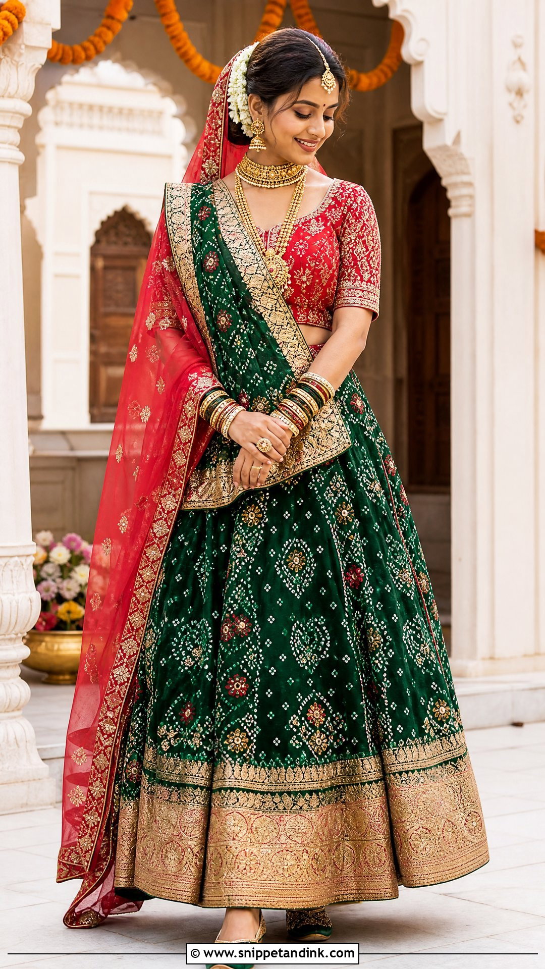 Gujarati Bride Green Bandhani Lehenga - Snippet and Ink - 20 Gujrati Bride Outfit Ideas