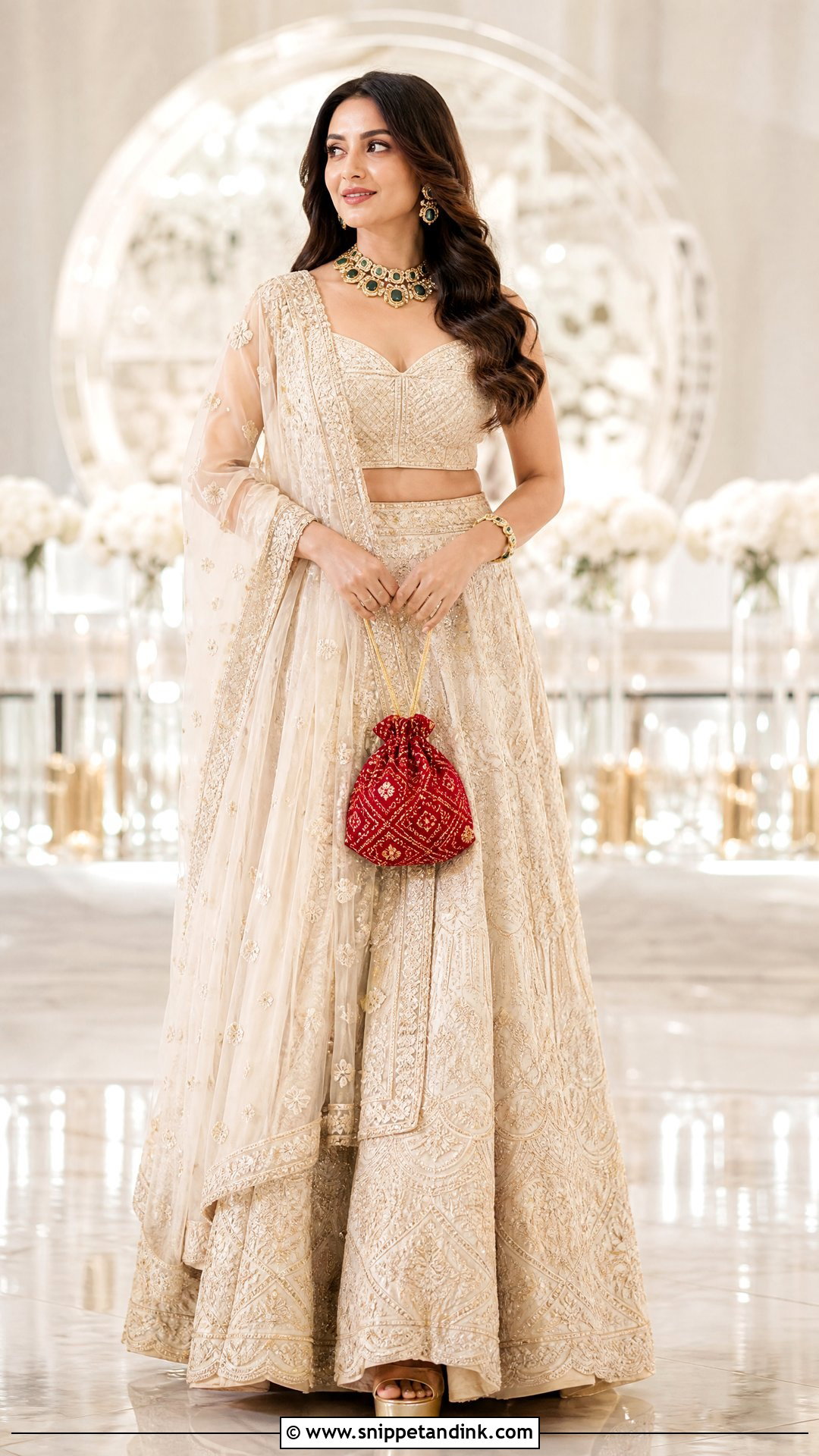 Gujarati Bride Ivory Gold Reception Lehenga - Snippet and Ink - 20 Gujrati Bride Outfit Ideas