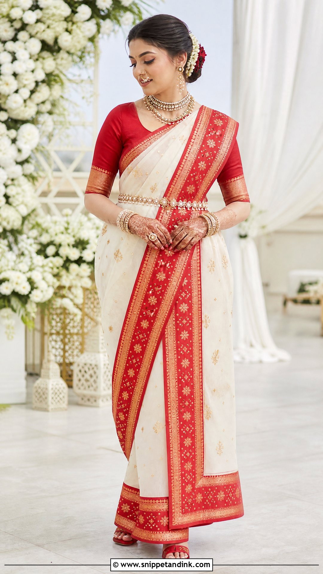 Gujarati Bride Organza Panetar Saree - Snippet and Ink - 20 Gujrati Bride Outfit Ideas