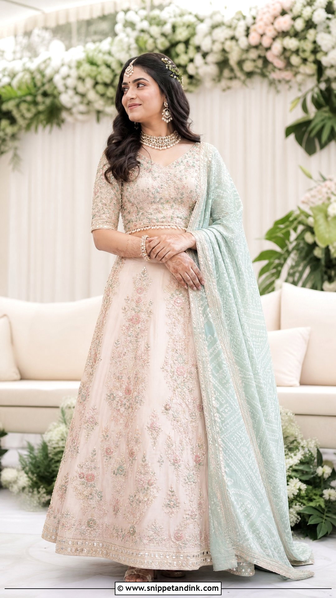 Gujarati Bride Pastel Floral Engagement Lehenga - Snippet and Ink - 20 Gujrati Bride Outfit Ideas