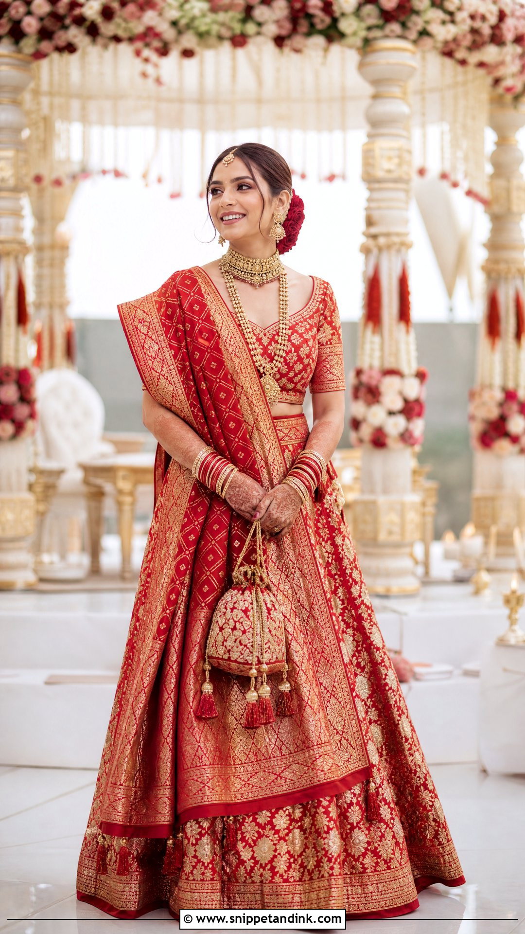 Gujarati Bride Red Banarasi Lehenga - Snippet and Ink - 20 Gujrati Bride Outfit Ideas