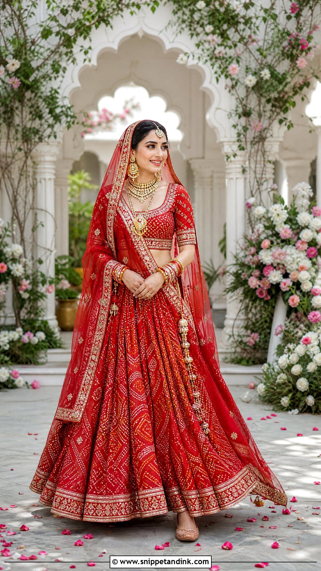Gujarati Bride Red Bandhani Lehenga - Snippet and Ink - 20 Gujrati Bride Outfit Ideas