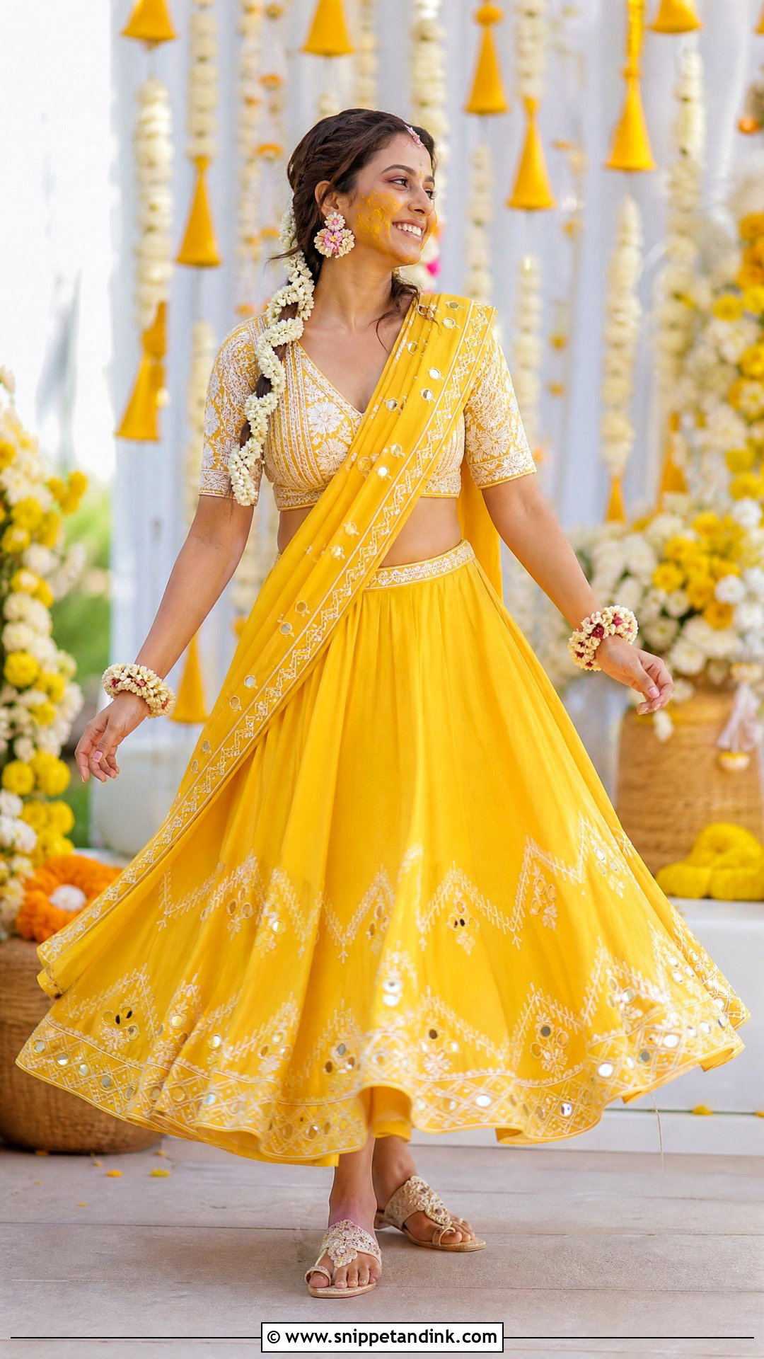 Gujarati Bride Yellow Pithi Chaniya Choli - Snippet and Ink - 20 Gujrati Bride Outfit Ideas