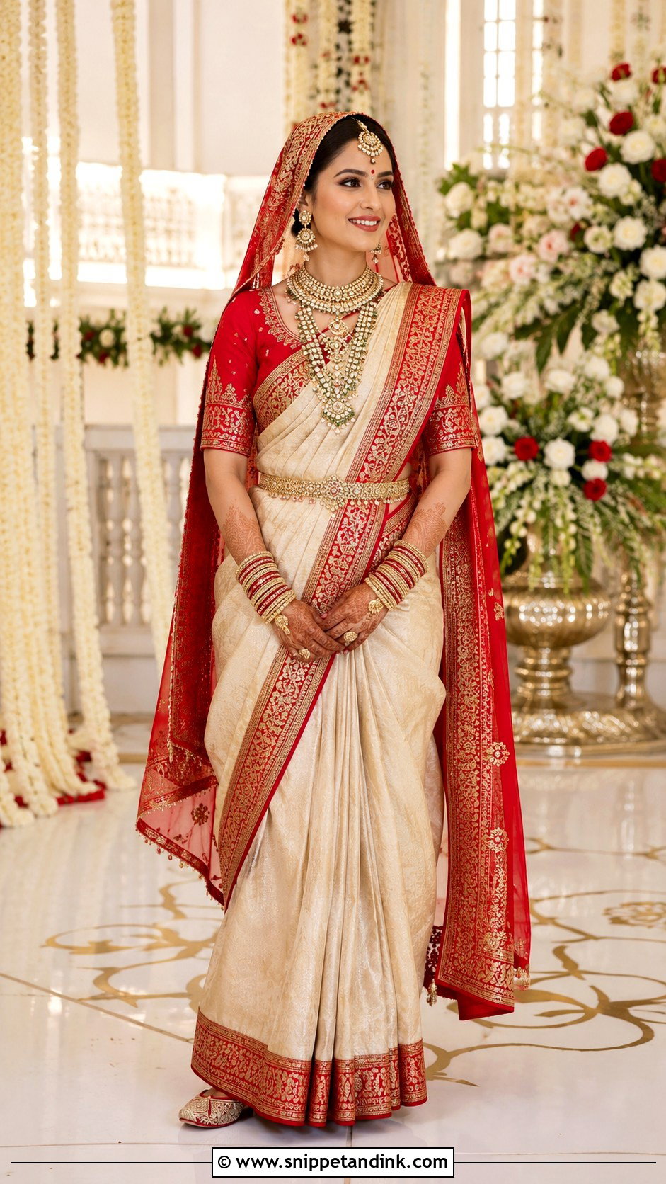 Gujarati Panetar Saree With Red Dupatta - Snippet and Ink - 20 South Asian Wedding Dress Ideas