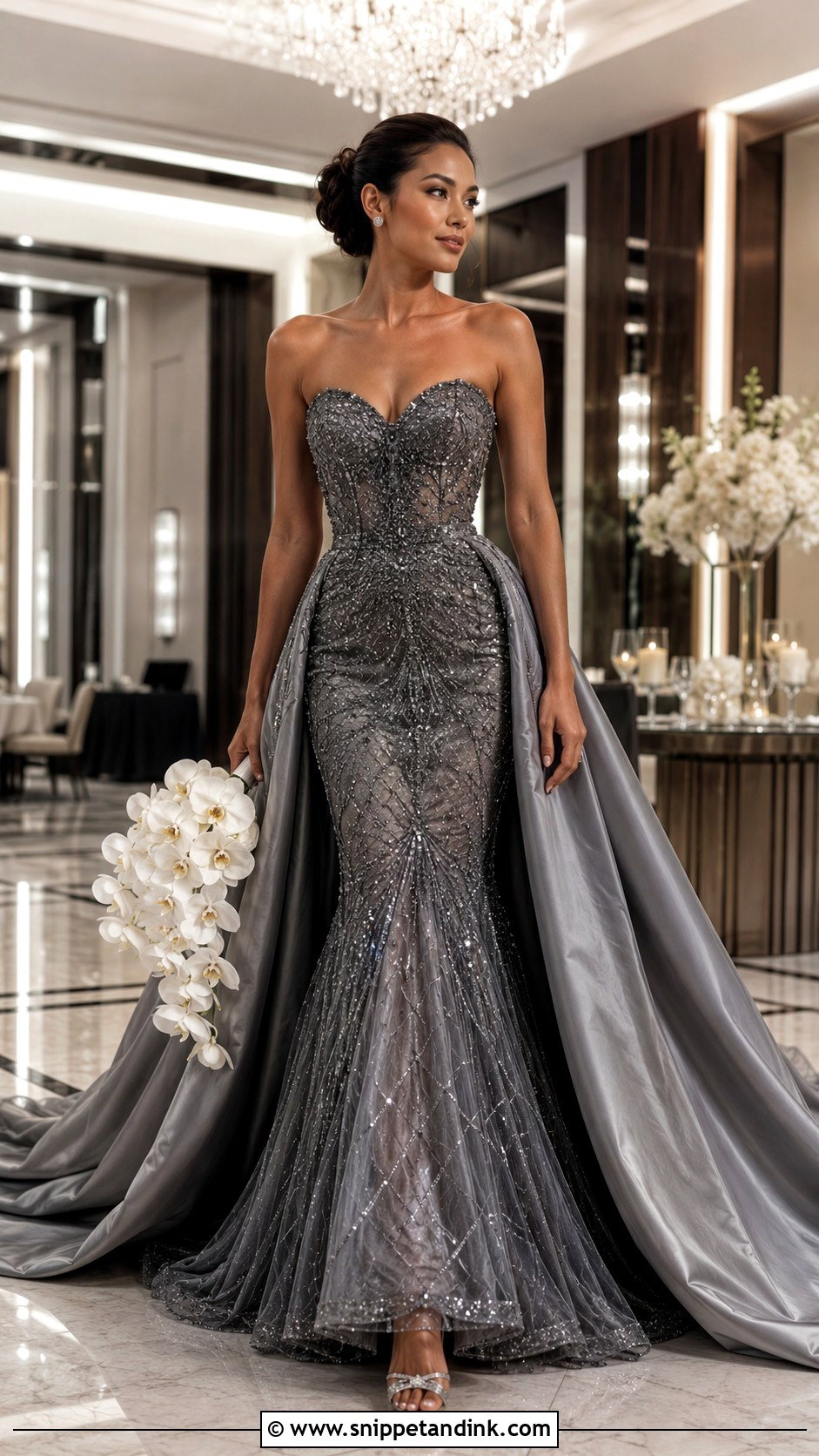 Gunmetal Beaded Mermaid Wedding Dress - Snippet and Ink - 20 Dark Grey Wedding Dress Ideas