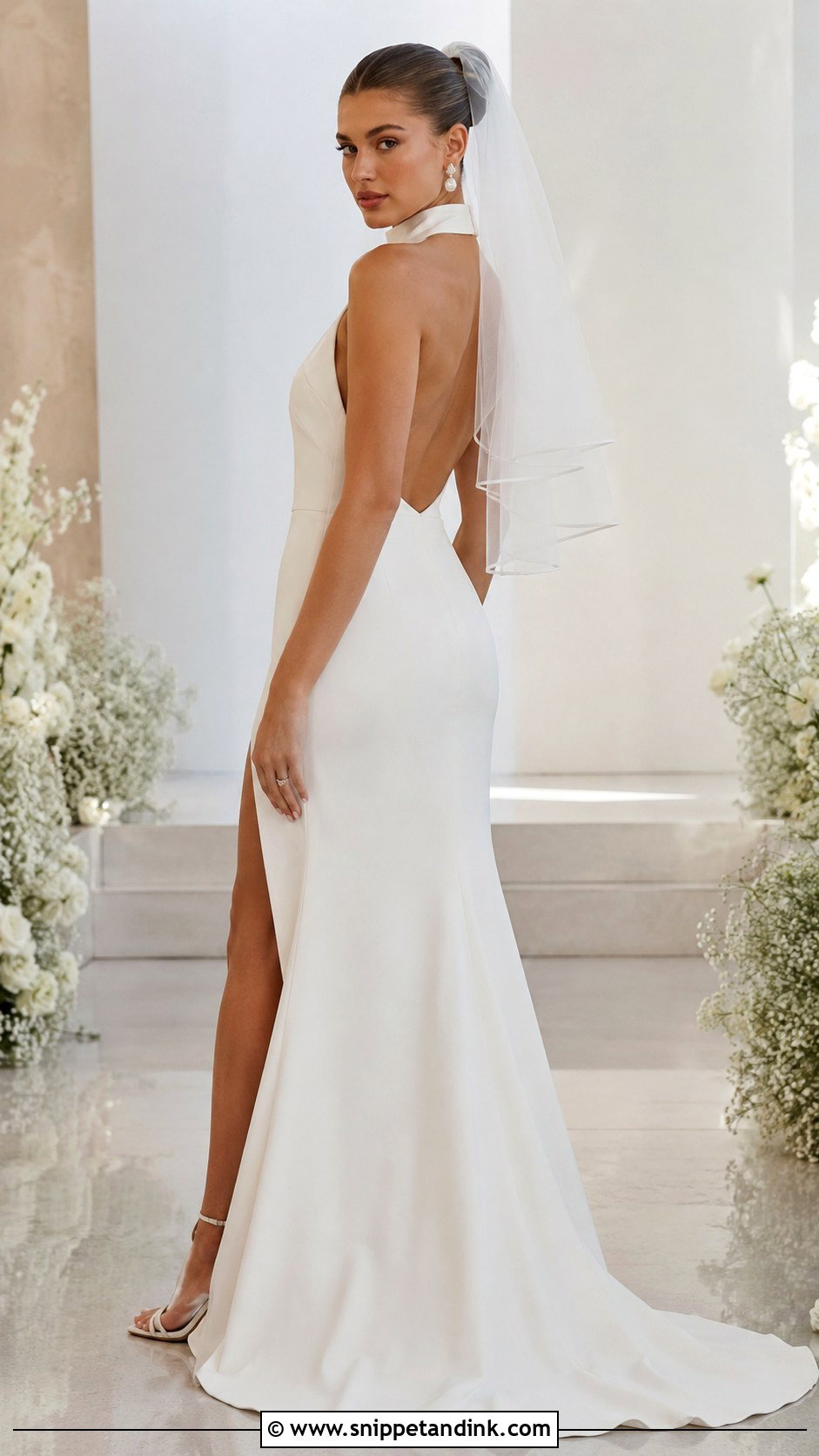 Hailey Baldwin High Neck Halter Wedding Dress - Snippet and Ink - 20 Hailey Baldwin Wedding Dress Ideas