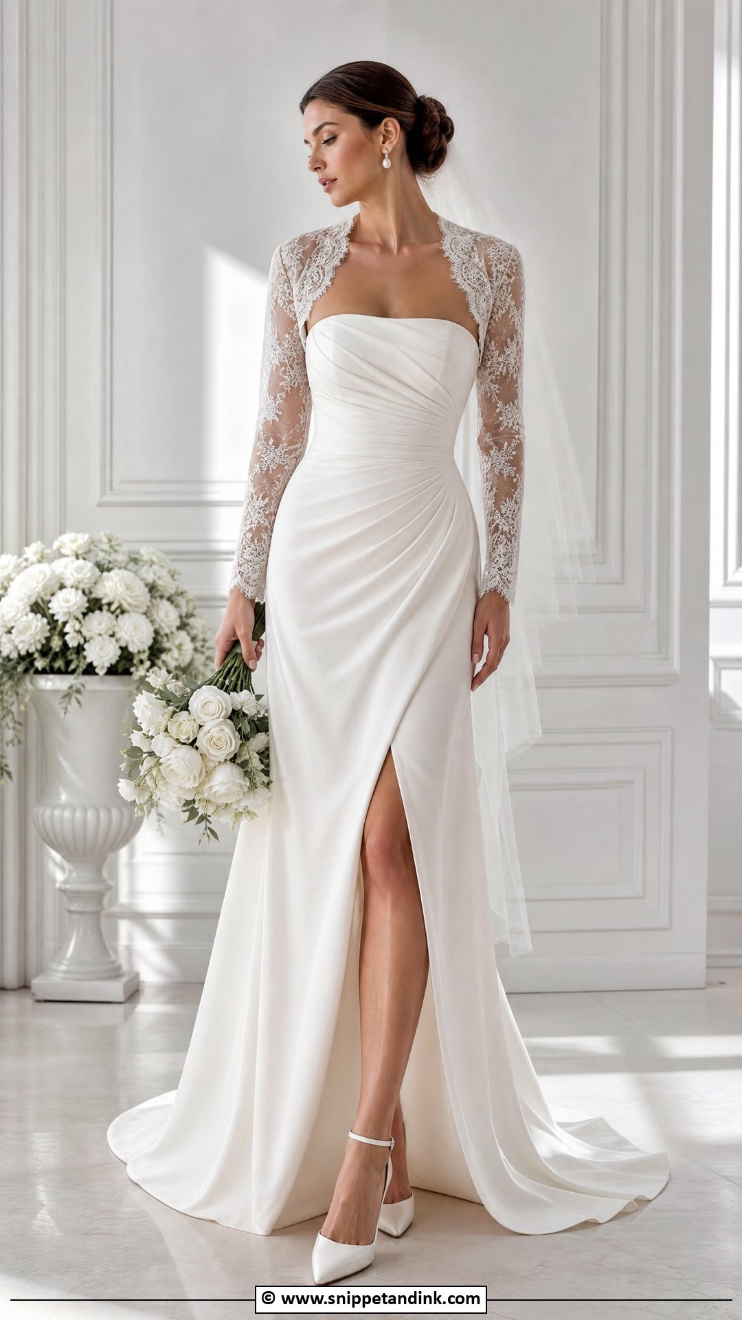 Hailey Bieber Lace Bolero Wedding Dress - Snippet and Ink - 35 Hailey Bieber Wedding Dress Ideas