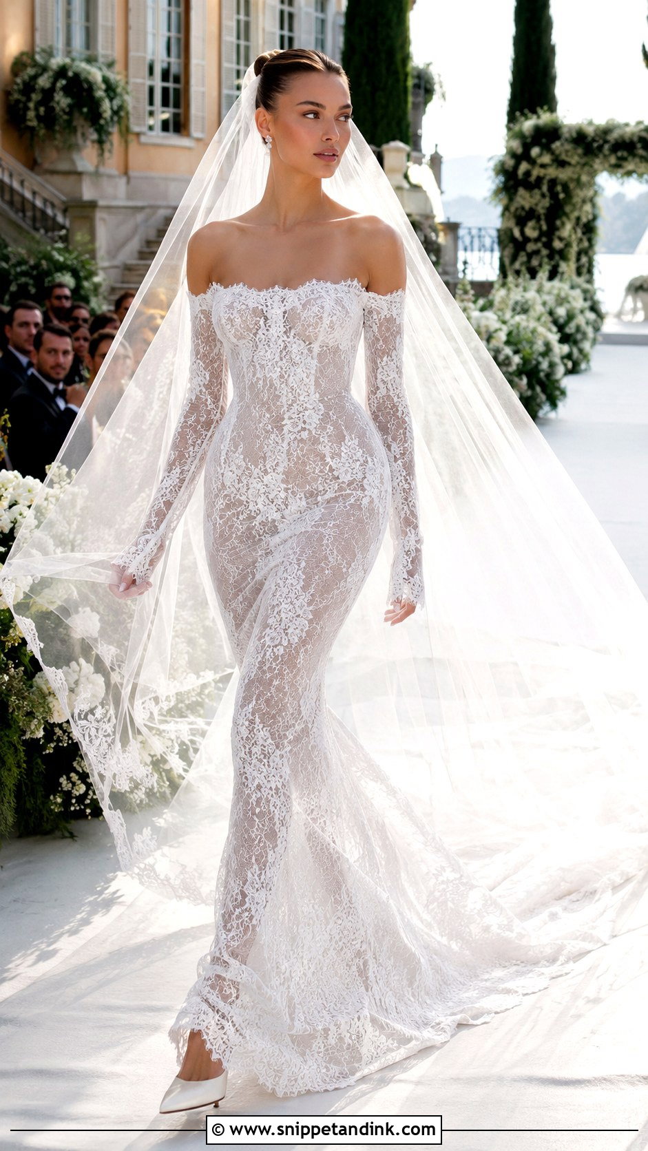 Hailey Bieber Off Shoulder Wedding Dress - Snippet and Ink - 20 Celebrity Brides Ideas