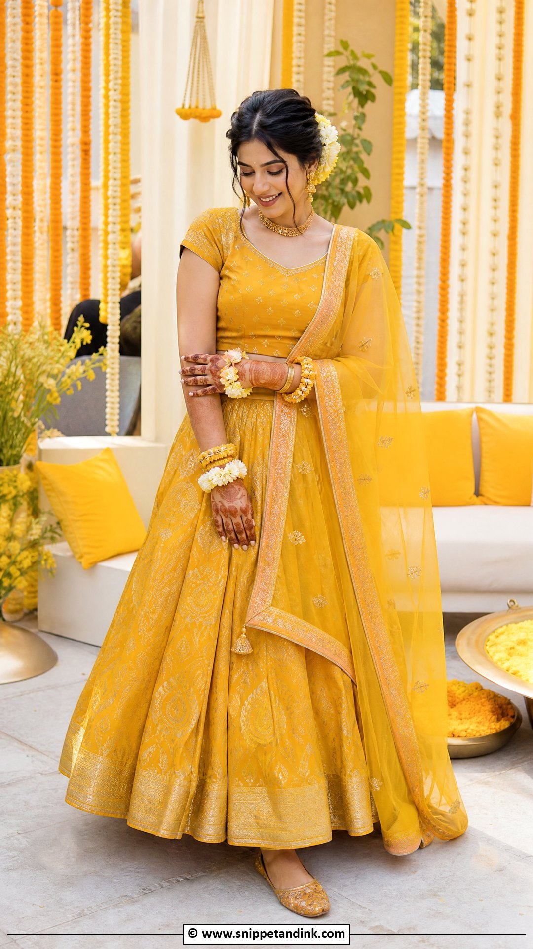 Haldi Banarasi Lehenga for Bride - Snippet and Ink - 35 Haldi Outfits for Bride