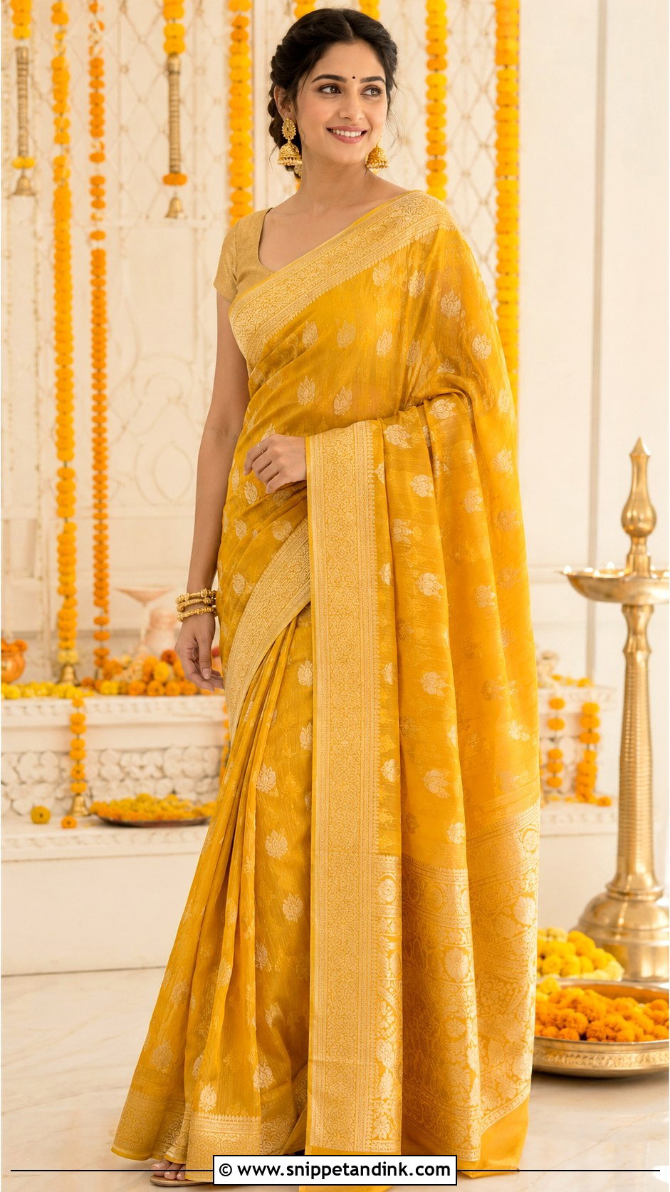 Haldi Banarasi Saree - Snippet and Ink - 30 Haldi Function Dress Ideas