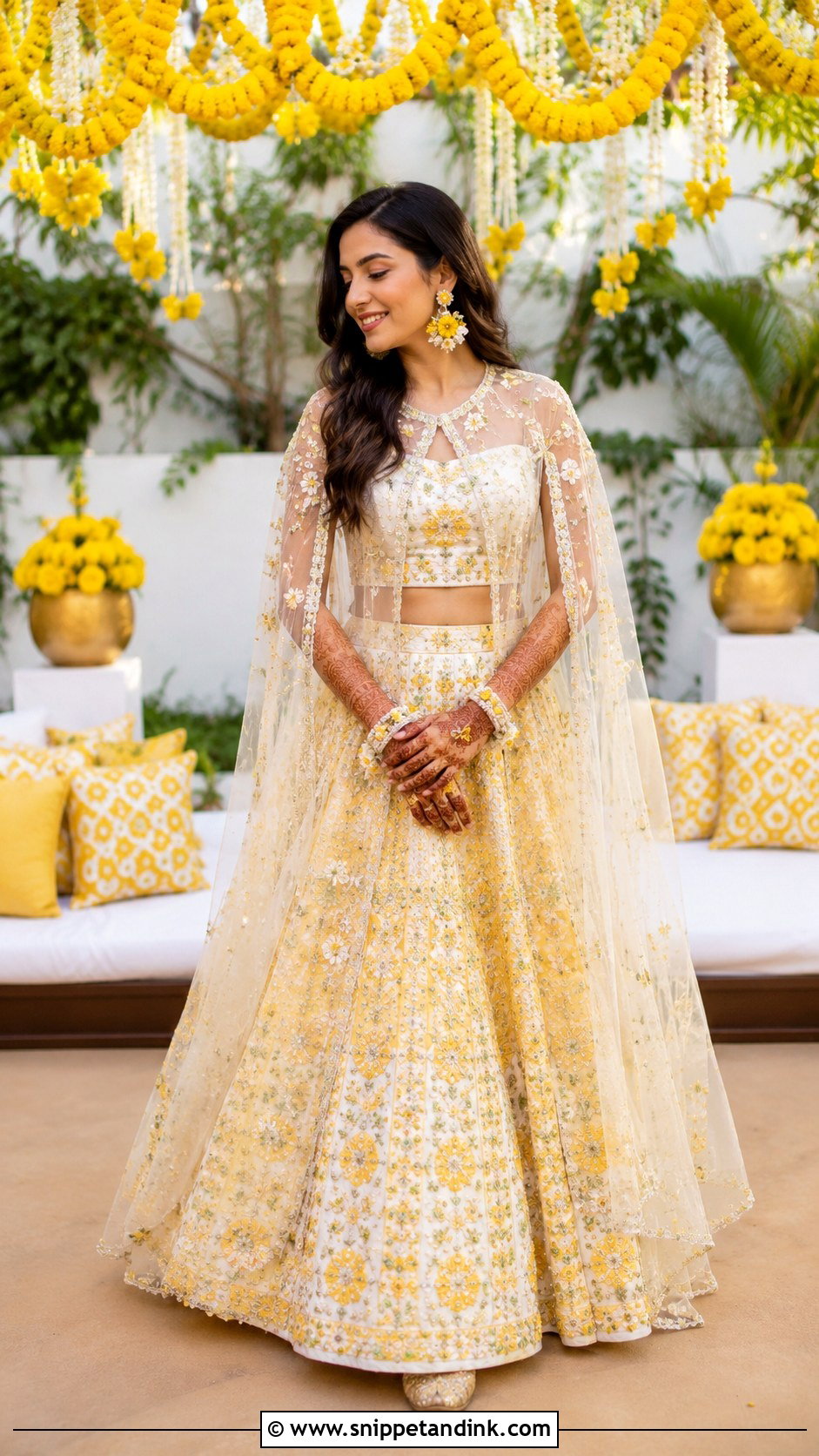 Haldi Bride Cape Lehenga - Snippet and Ink - 30 Haldi Bride Outfit Ideas