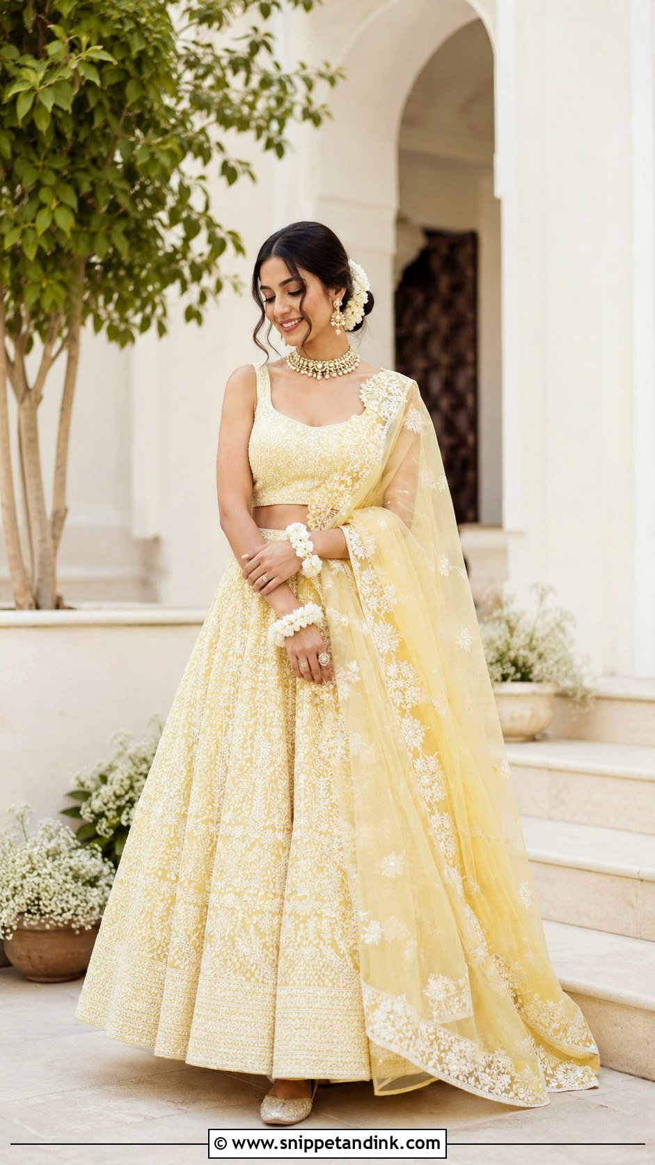 Haldi Bride Chikankari Lehenga - Snippet and Ink - 30 Haldi Bride Outfit Ideas