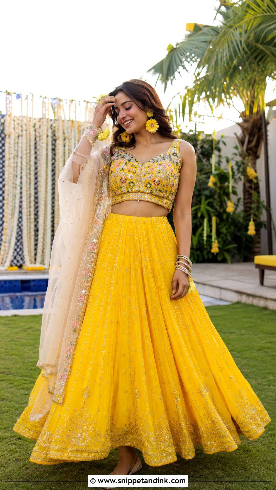 Haldi Bride Crop Top And Skirt - Snippet and Ink - 30 Haldi Bride Outfit Ideas