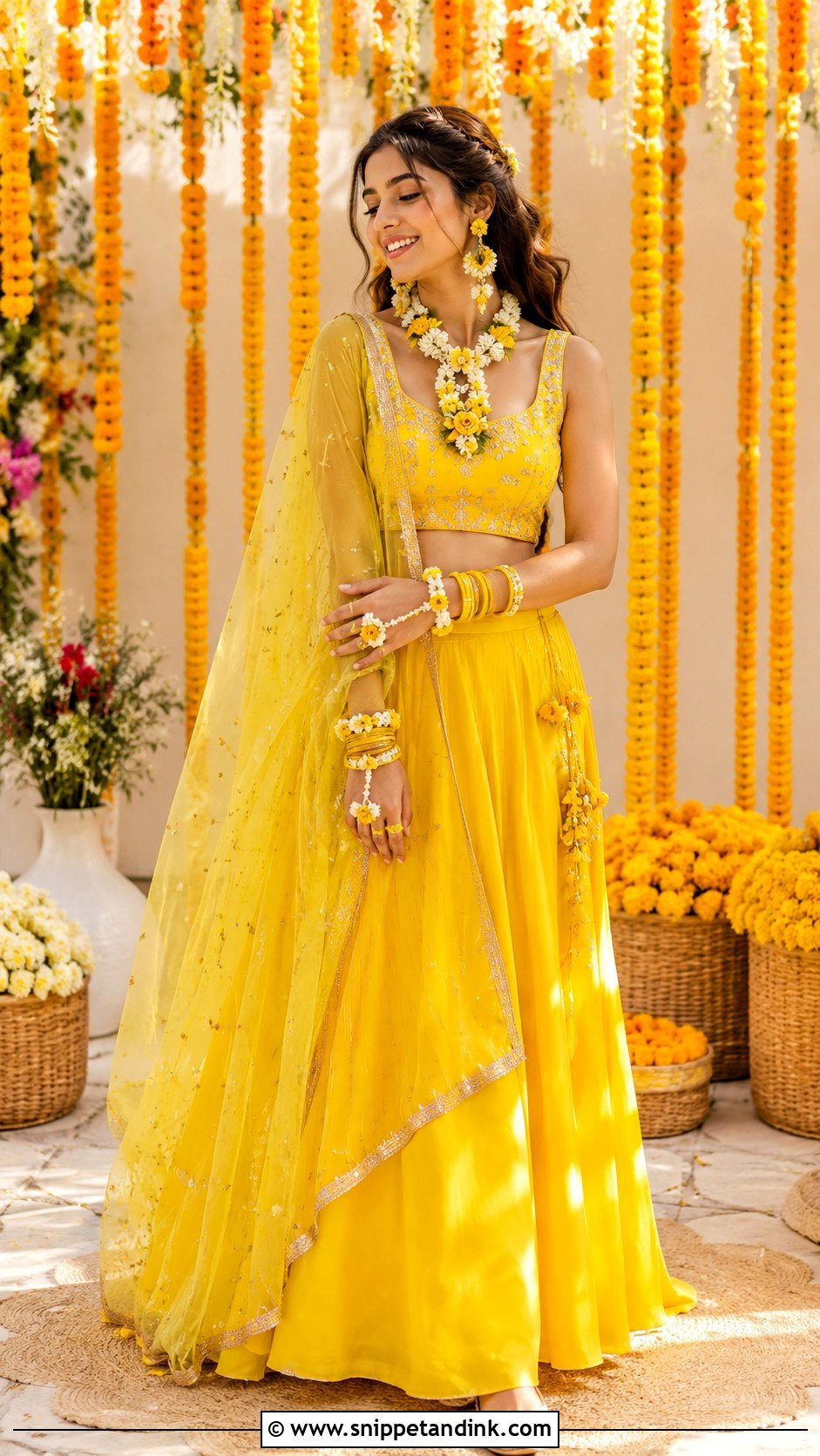 Haldi Bride Floral Jewelry Outfit - Snippet and Ink - 30 Haldi Bride Outfit Ideas