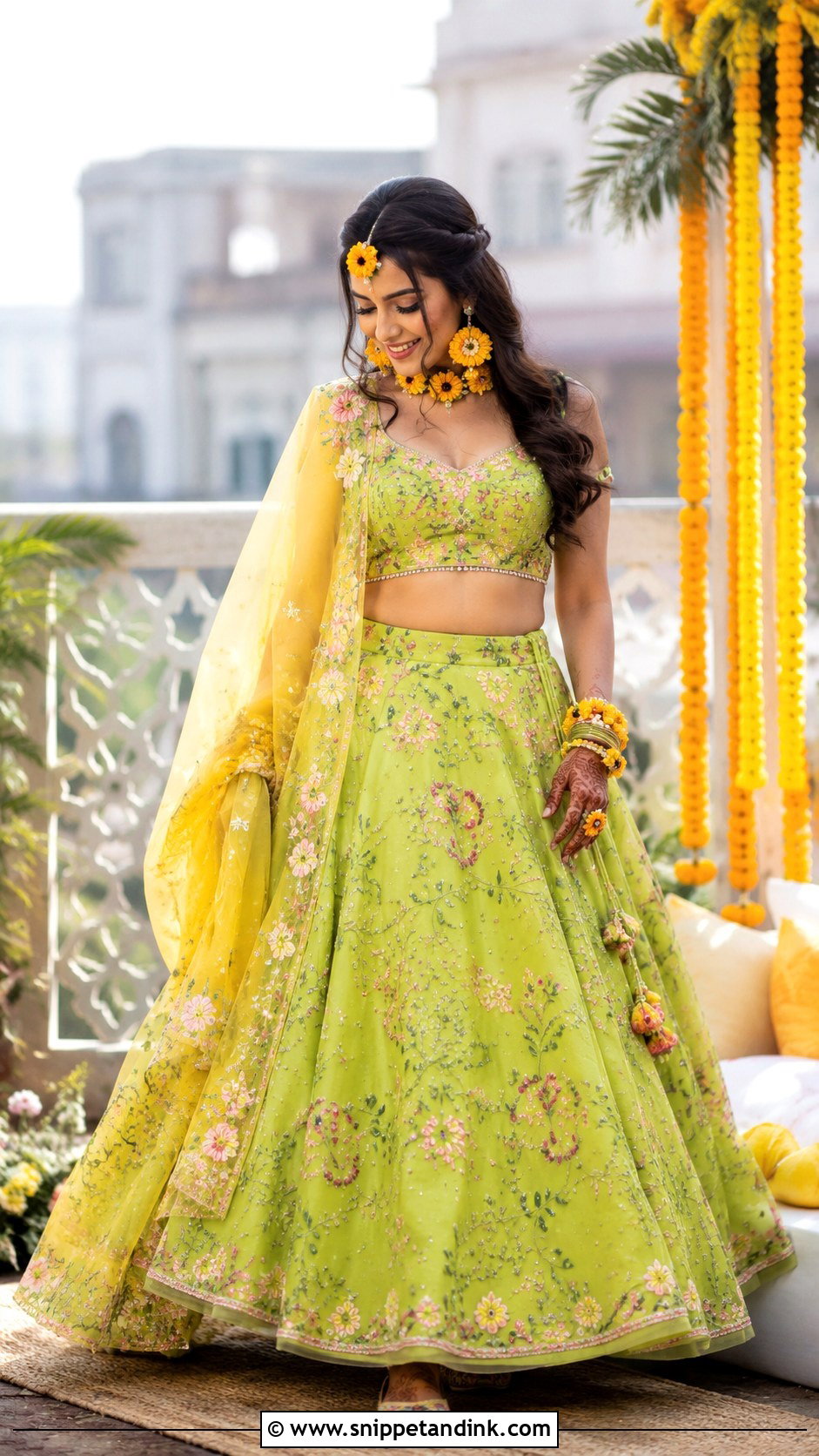 Haldi Bride Green Lehenga - Snippet and Ink - 30 Haldi Bride Outfit Ideas