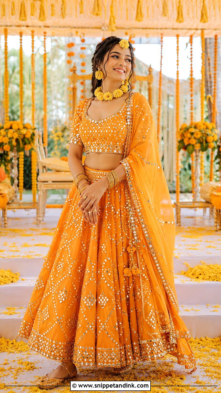 Haldi Bride Orange Lehenga - Snippet and Ink - 30 Haldi Bride Outfit Ideas