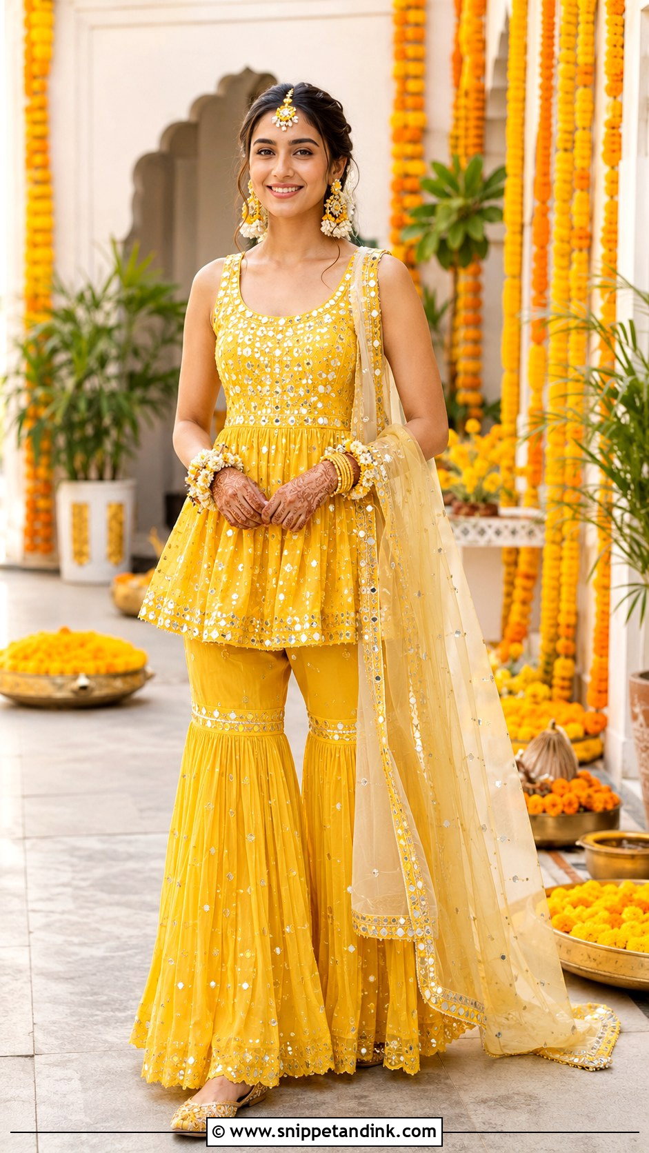 Haldi Bride Peplum Sharara - Snippet and Ink - 30 Haldi Bride Outfit Ideas