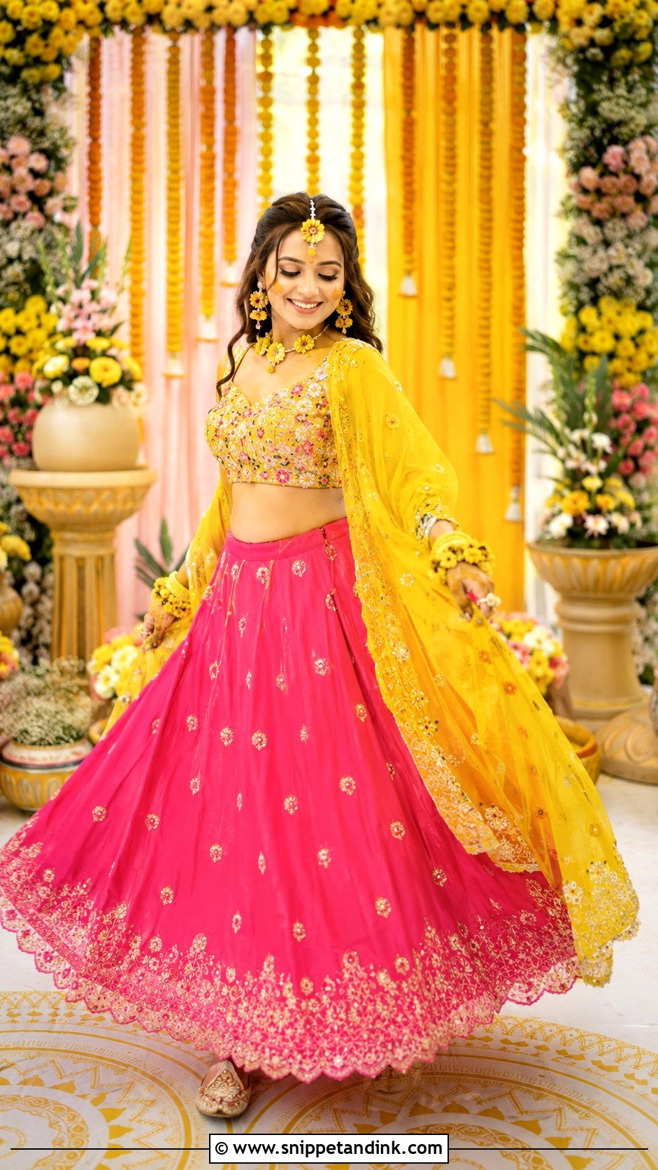 Haldi Bride Pink Lehenga - Snippet and Ink - 30 Haldi Bride Outfit Ideas