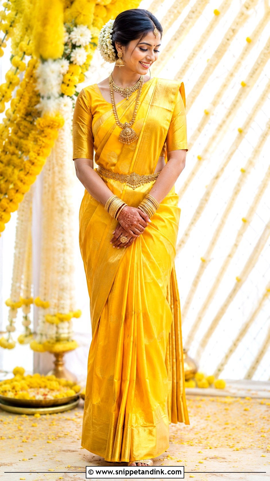Haldi Bride Silk Saree - Snippet and Ink - 30 Haldi Bride Outfit Ideas