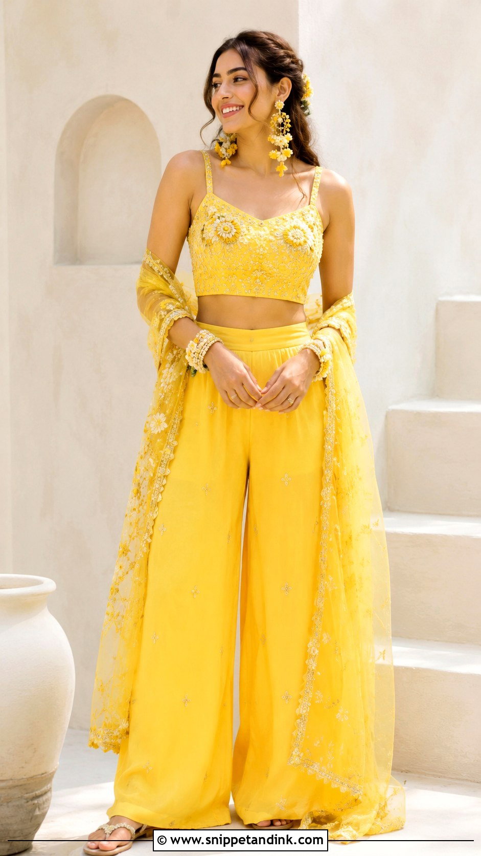 Haldi Bride Yellow Co Ord Set - Snippet and Ink - 30 Haldi Bride Outfit Ideas