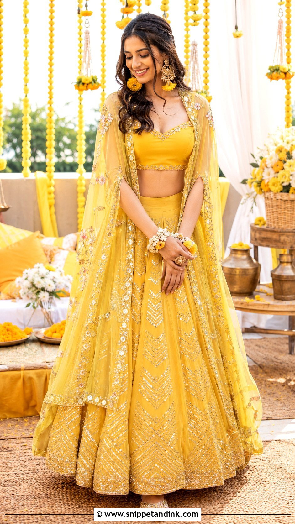 Haldi Cape Lehenga - Snippet and Ink - 30 Haldi Function Dress Ideas
