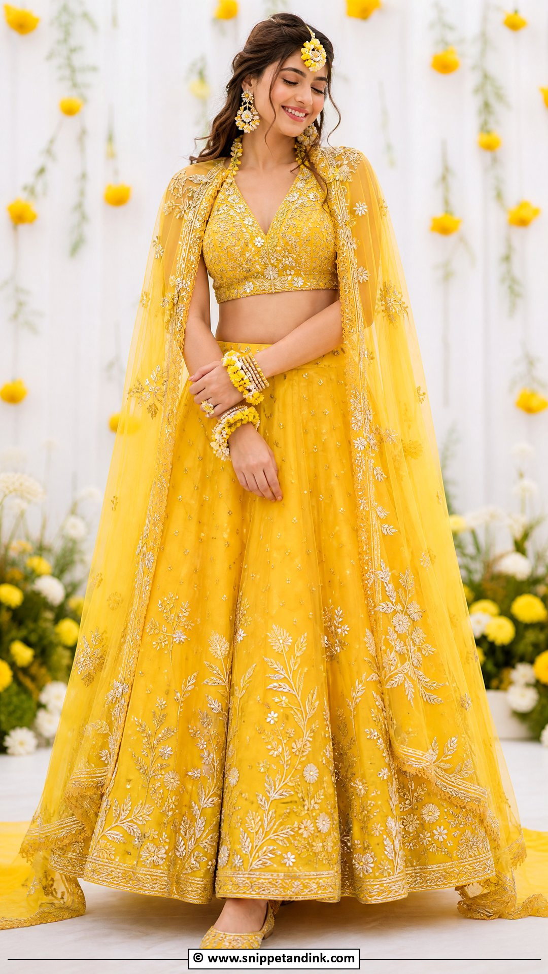 Haldi Cape Lehenga For Bride - Snippet and Ink - 35 Haldi Dress for Bride Ideas