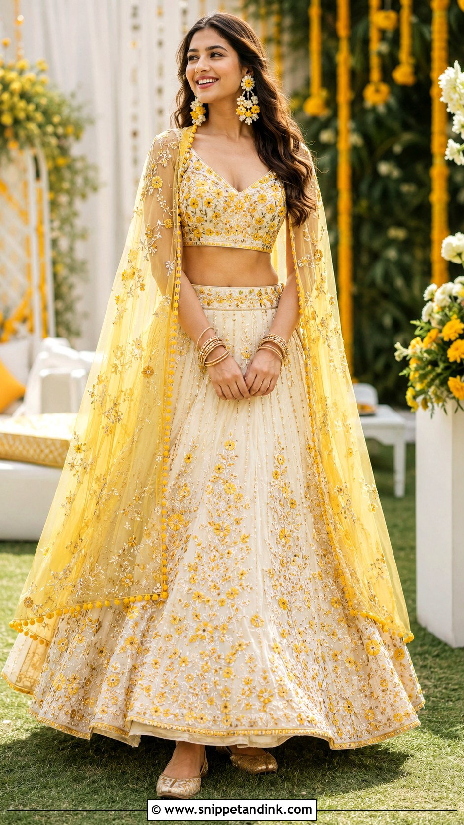 Haldi Cape Lehenga Outfit - Snippet and Ink - 25 Trending Haldi Outfits for Bride