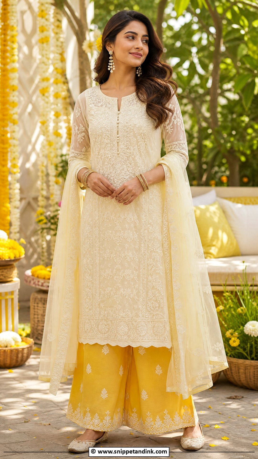 Haldi Chikankari Kurta Outfit - Snippet and Ink - 35 Haldi Ceremony Outfit Ideas