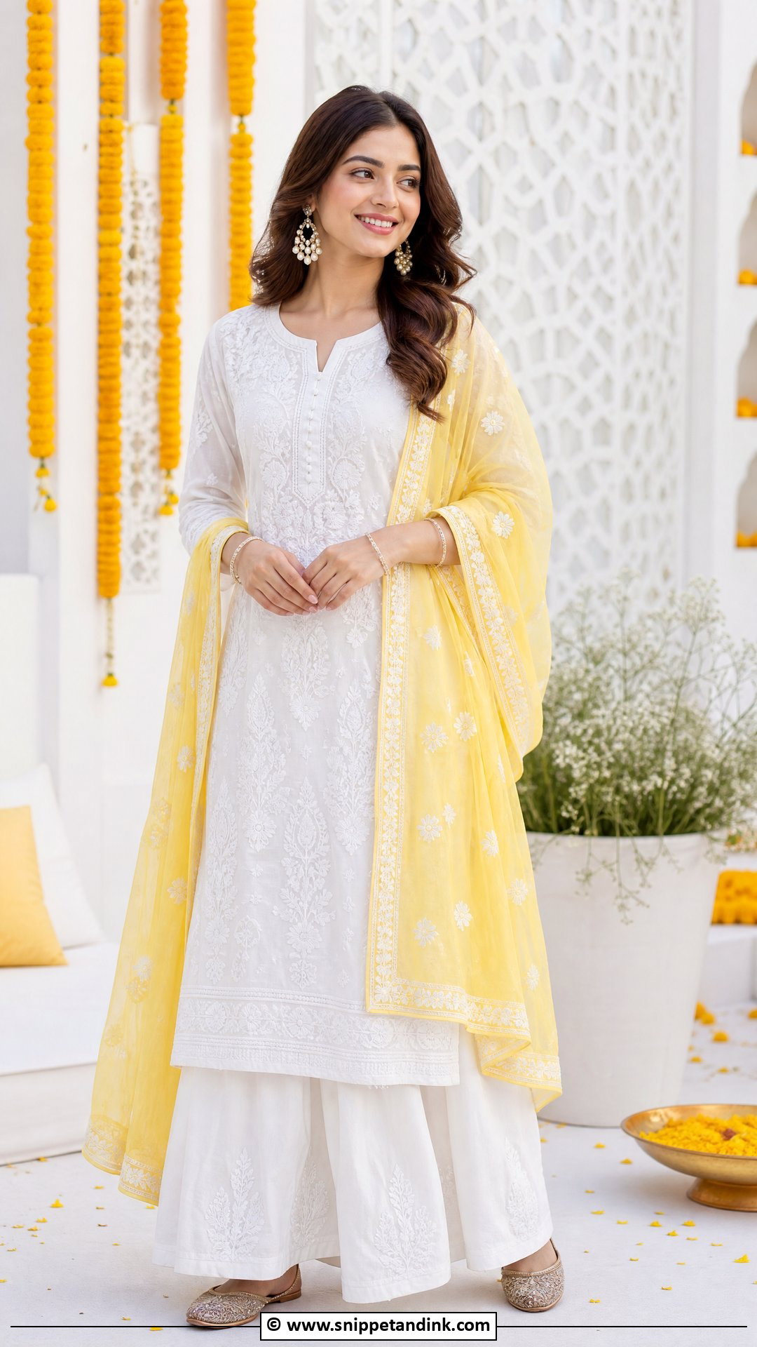 Haldi Chikankari Kurta Set - Snippet and Ink - 35 Latest Haldi Outfits