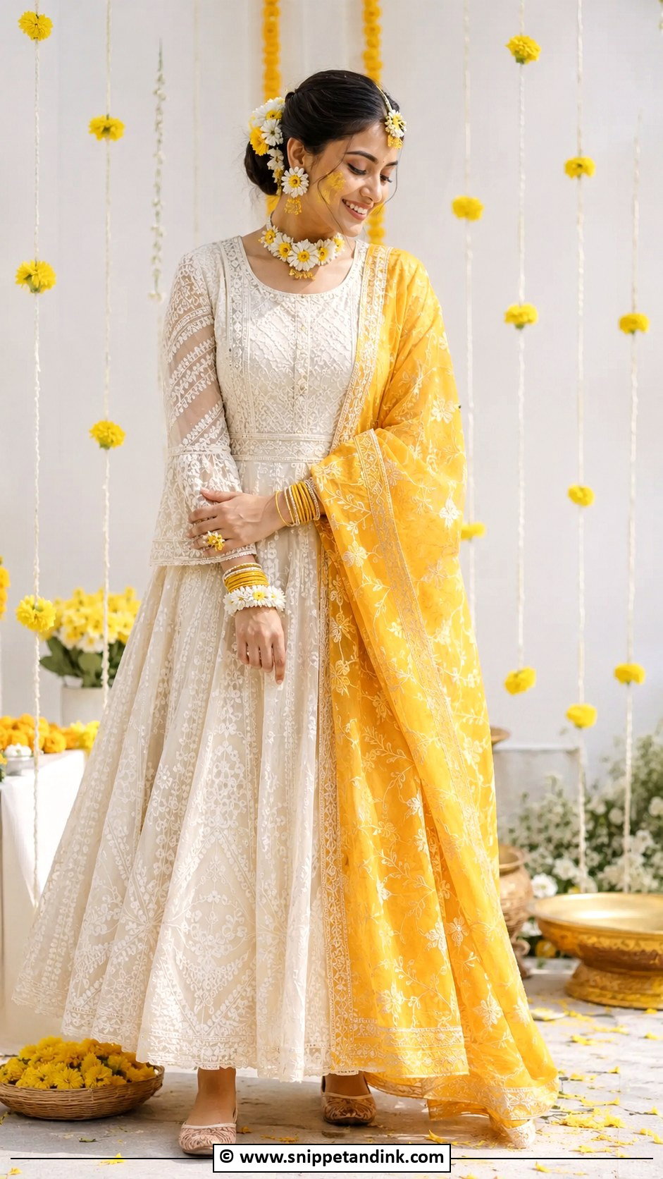 Haldi Chikankari Outfit - Snippet and Ink - 30 Haldi Dress Ideas for Bride