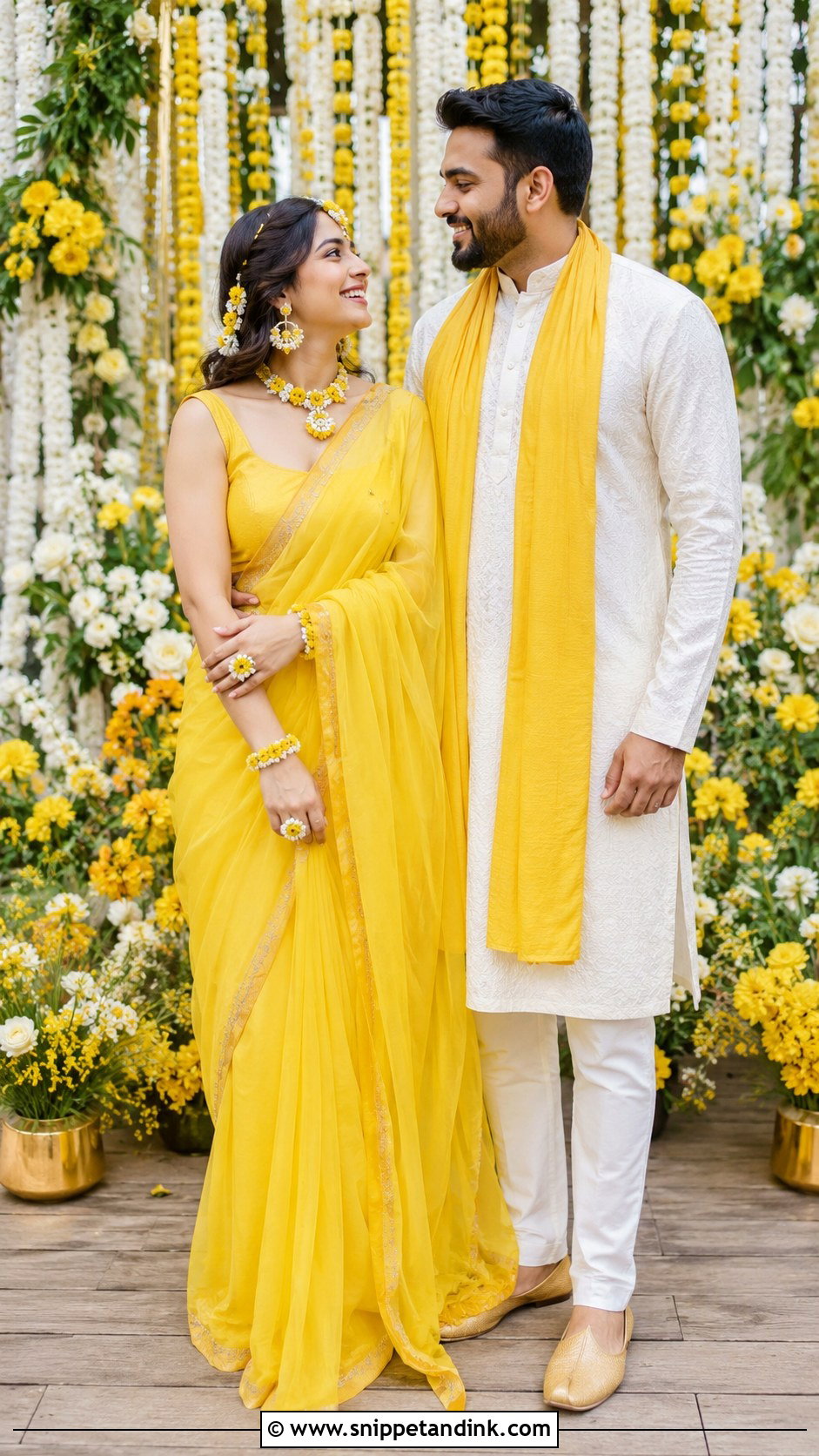 Haldi Couple Coordinated Family Outfit - Snippet and Ink - 25 Haldi Theme Dress for Family Ideas