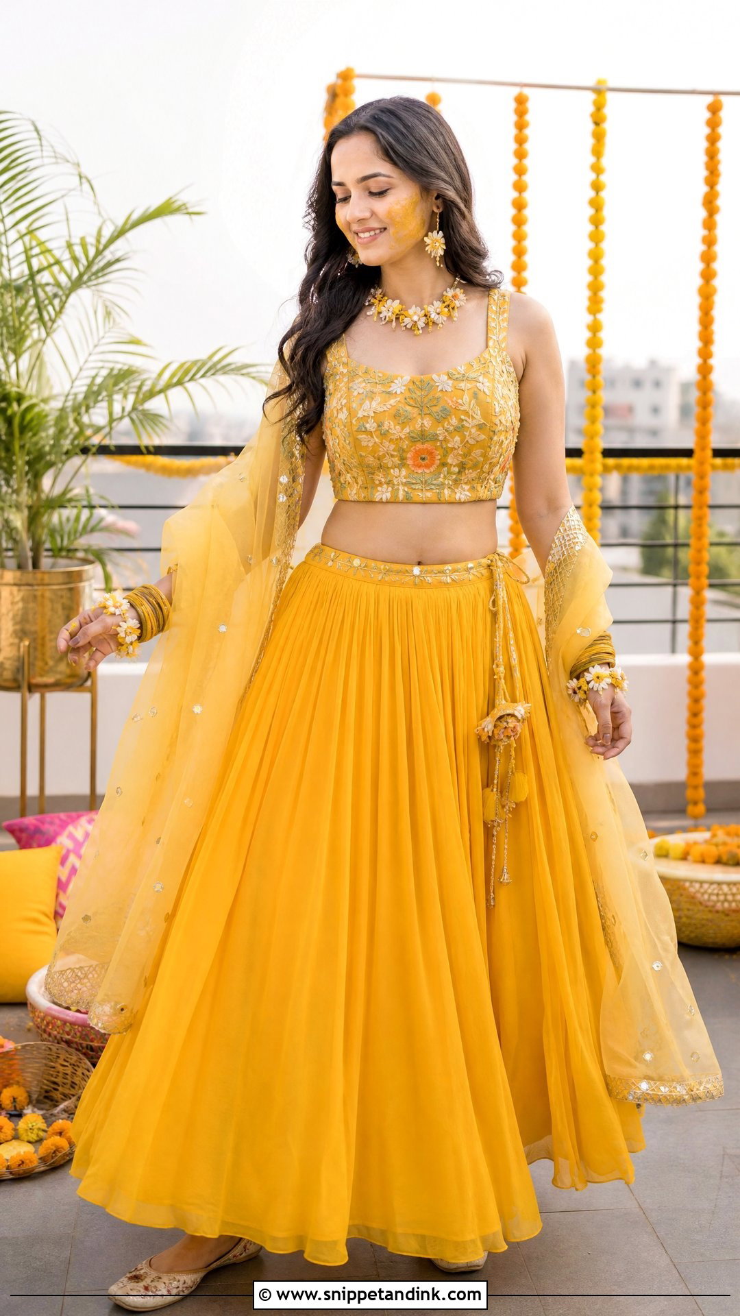 Haldi Crop Top And Skirt For Bride - Snippet and Ink - 25 Haldi Function Dress for Bride Ideas