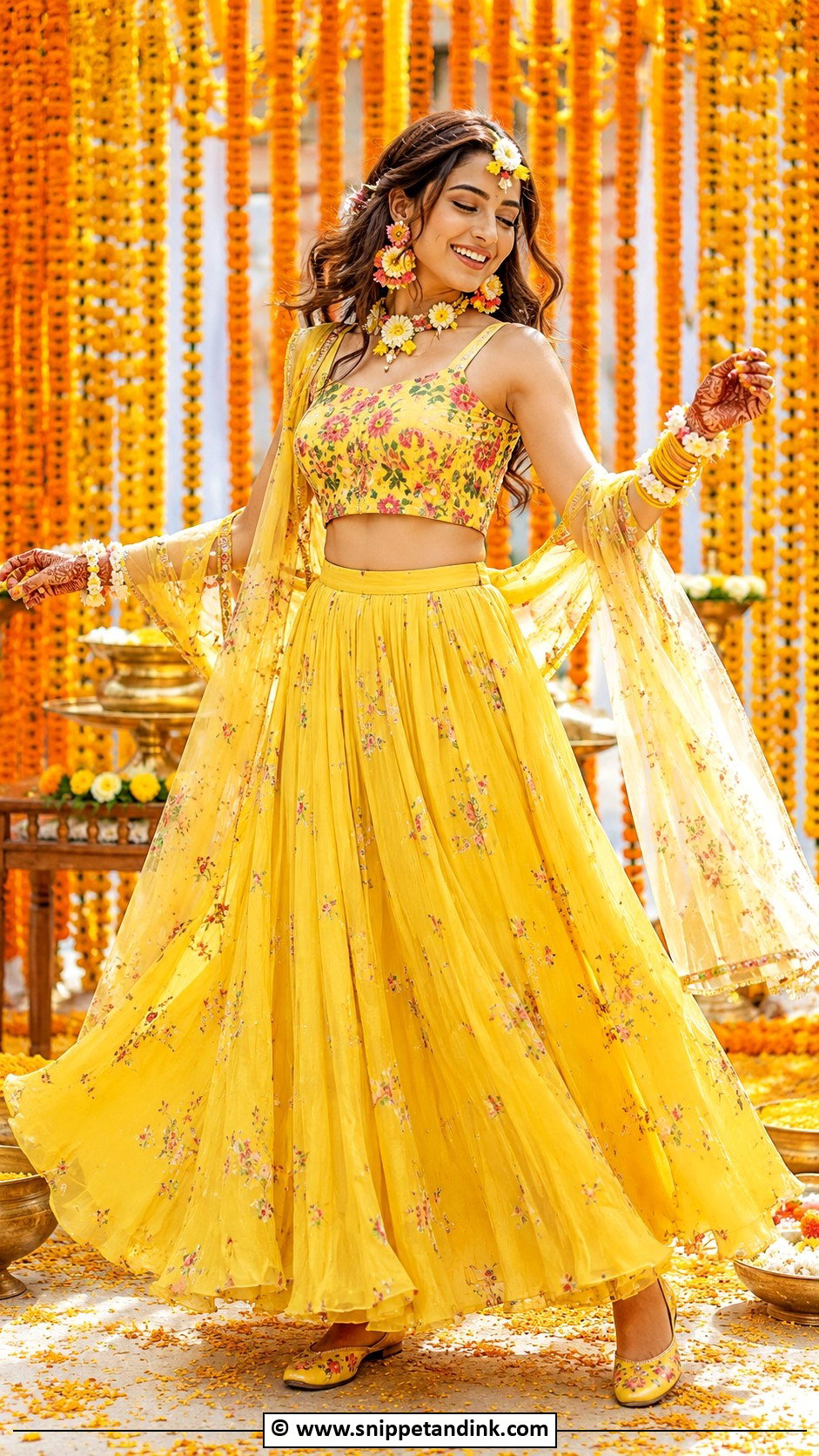 Haldi Crop Top And Skirt For Bride - Snippet and Ink - 30 Haldi Outfit Ideas for Bride