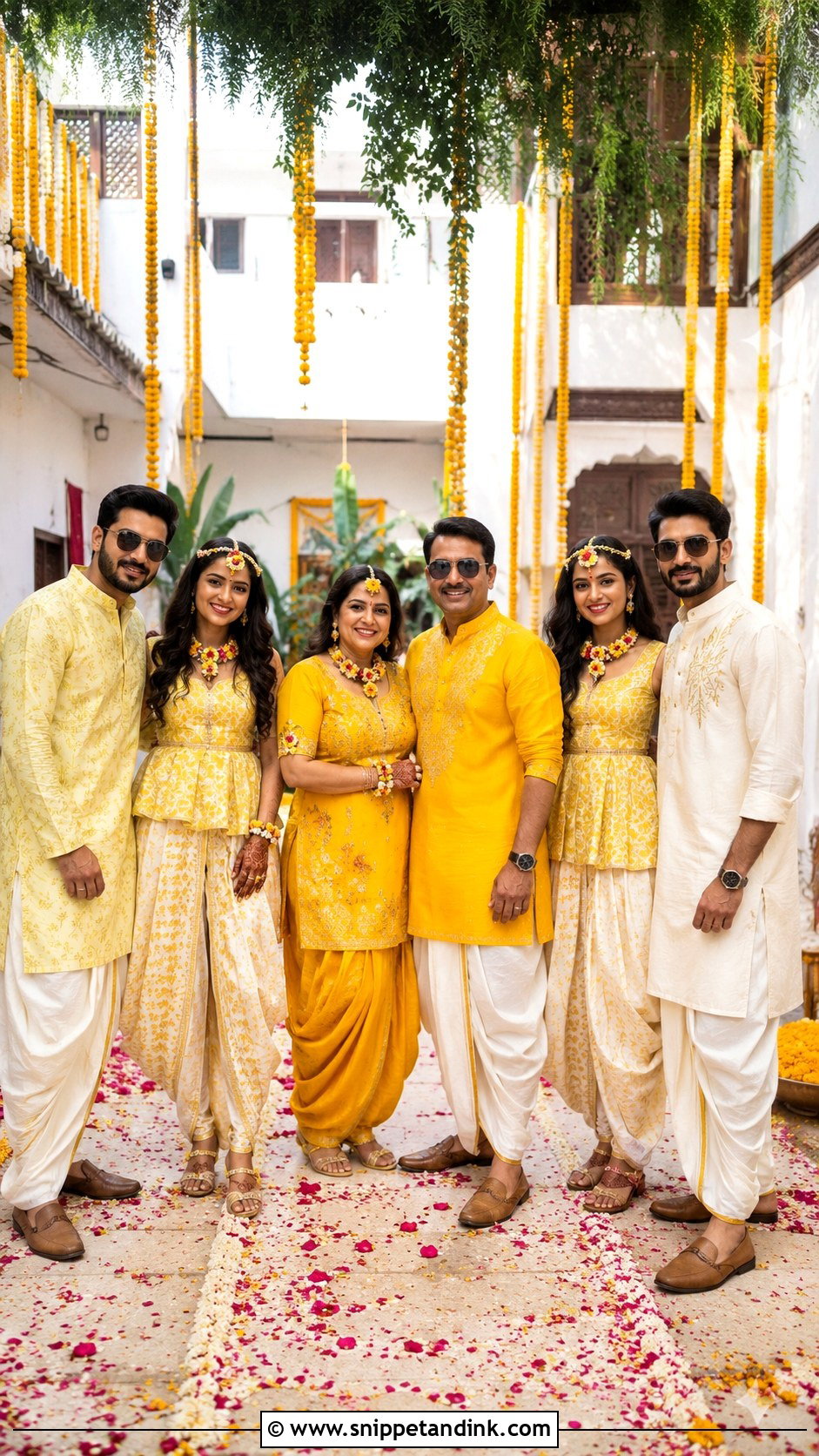 Haldi Dhoti Kurta Family Outfit - Snippet and Ink - 25 Haldi Theme Dress for Family Ideas