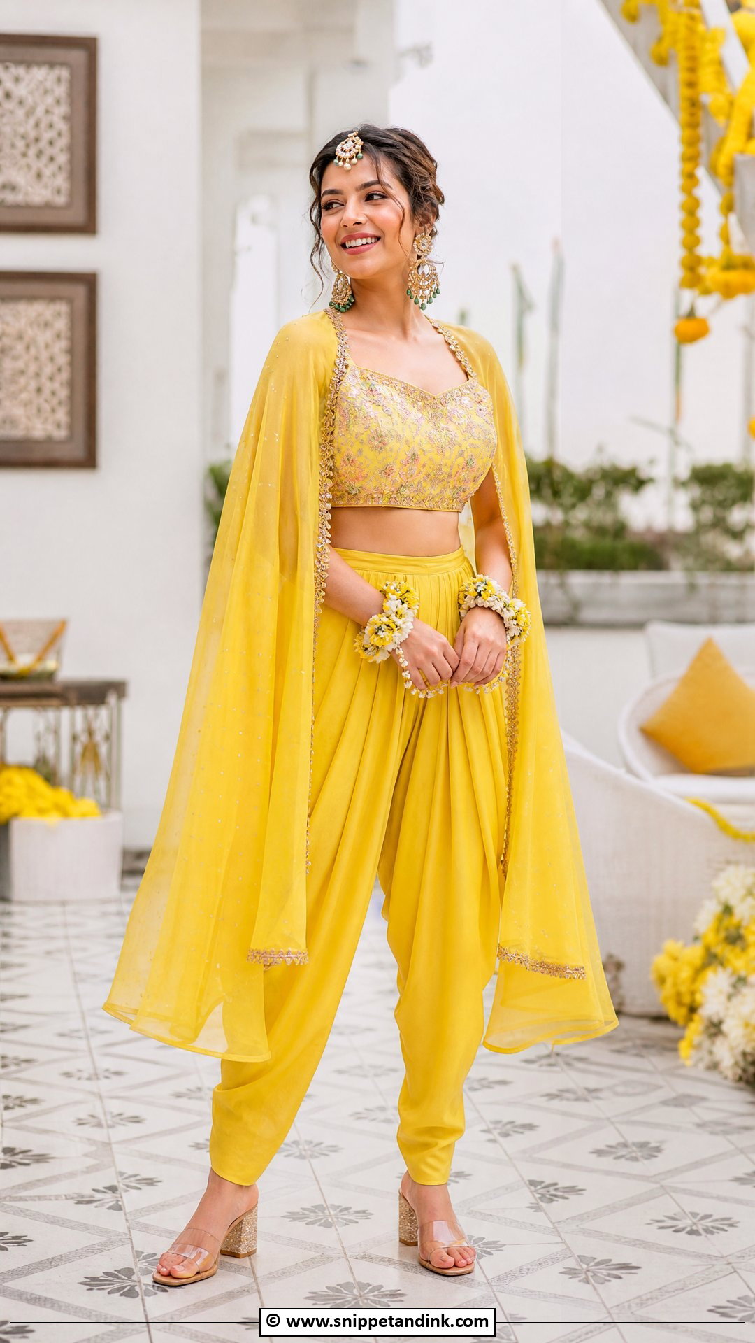 Haldi Dhoti Set For Bride - Snippet and Ink - 35 Haldi Dress for Bride Ideas