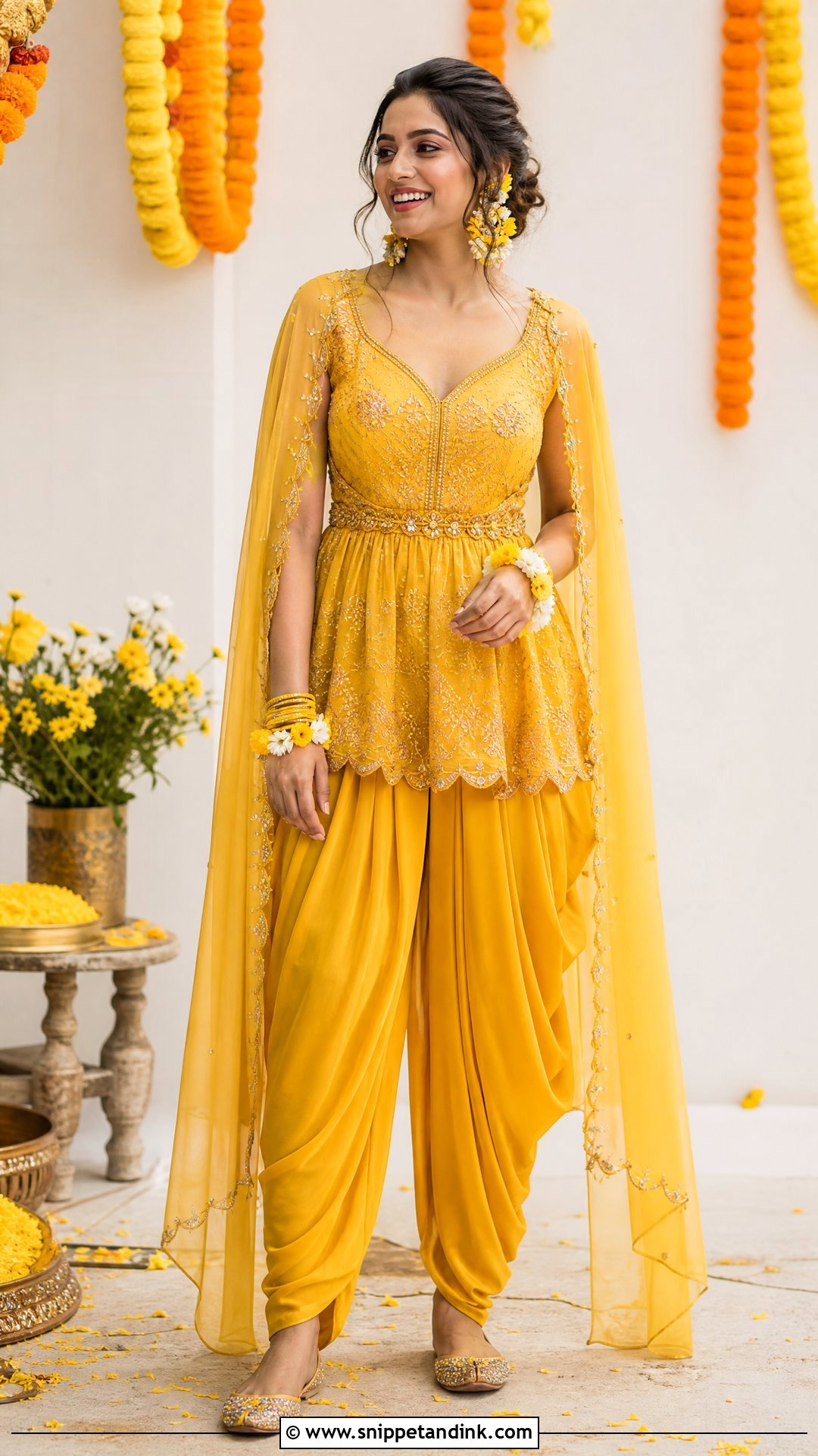 Haldi Dhoti Set For Bride - Snippet and Ink - 25 Haldi Function Dress for Bride Ideas