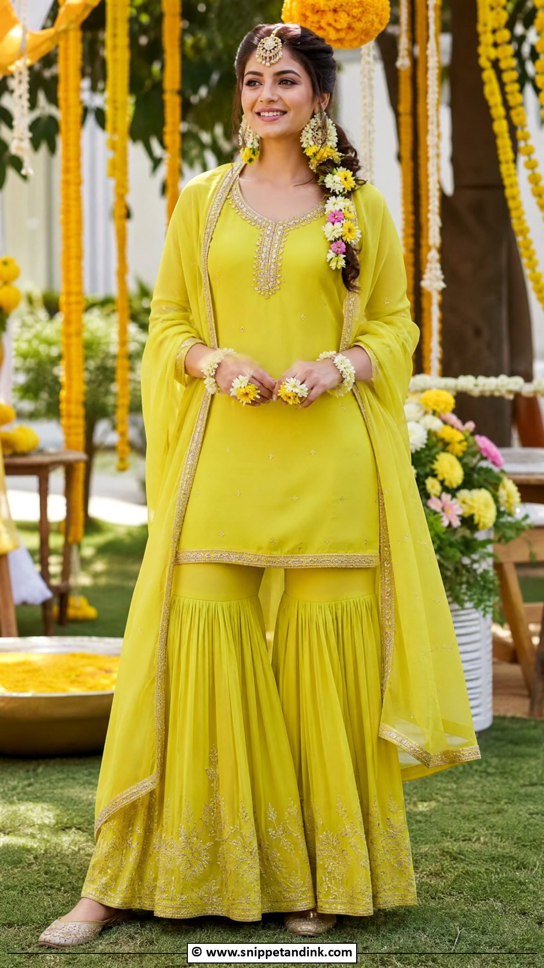 Haldi Gharara For Bride - Snippet and Ink - 35 Haldi Dress for Bride Ideas