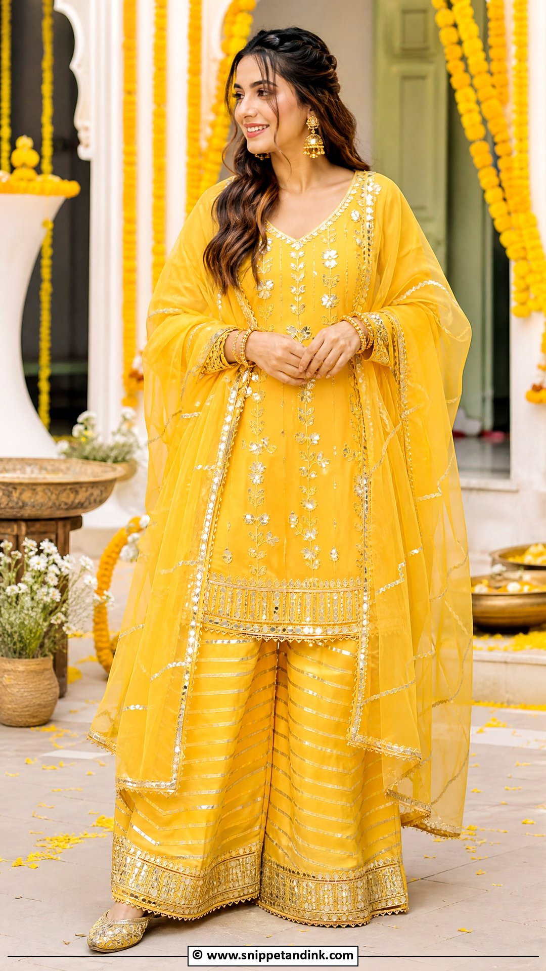 Haldi Gota Patti Suit Outfit - Snippet and Ink - 35 Haldi Ceremony Outfit Ideas