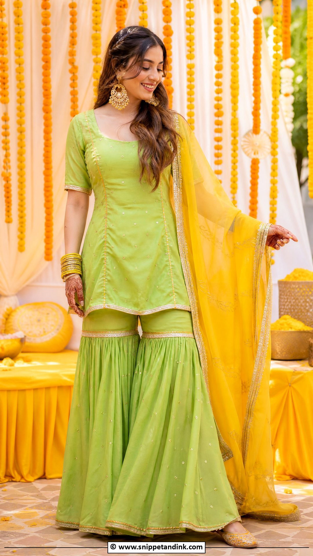 Haldi Green Sharara Outfit - Snippet and Ink - 35 Haldi Ceremony Outfit Ideas