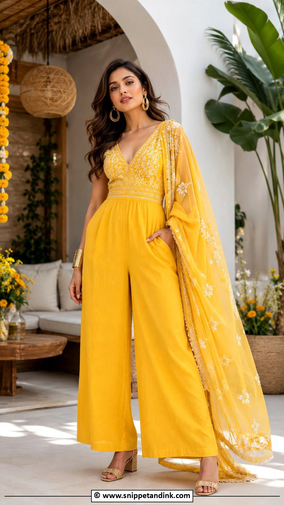 Haldi Jumpsuit With Dupatta - Snippet and Ink - 35 Unique Haldi Outfits