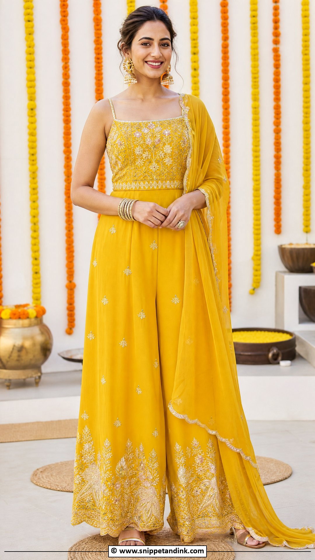 Haldi Jumpsuit With Dupatta - Snippet and Ink - 35 Latest Haldi Outfits