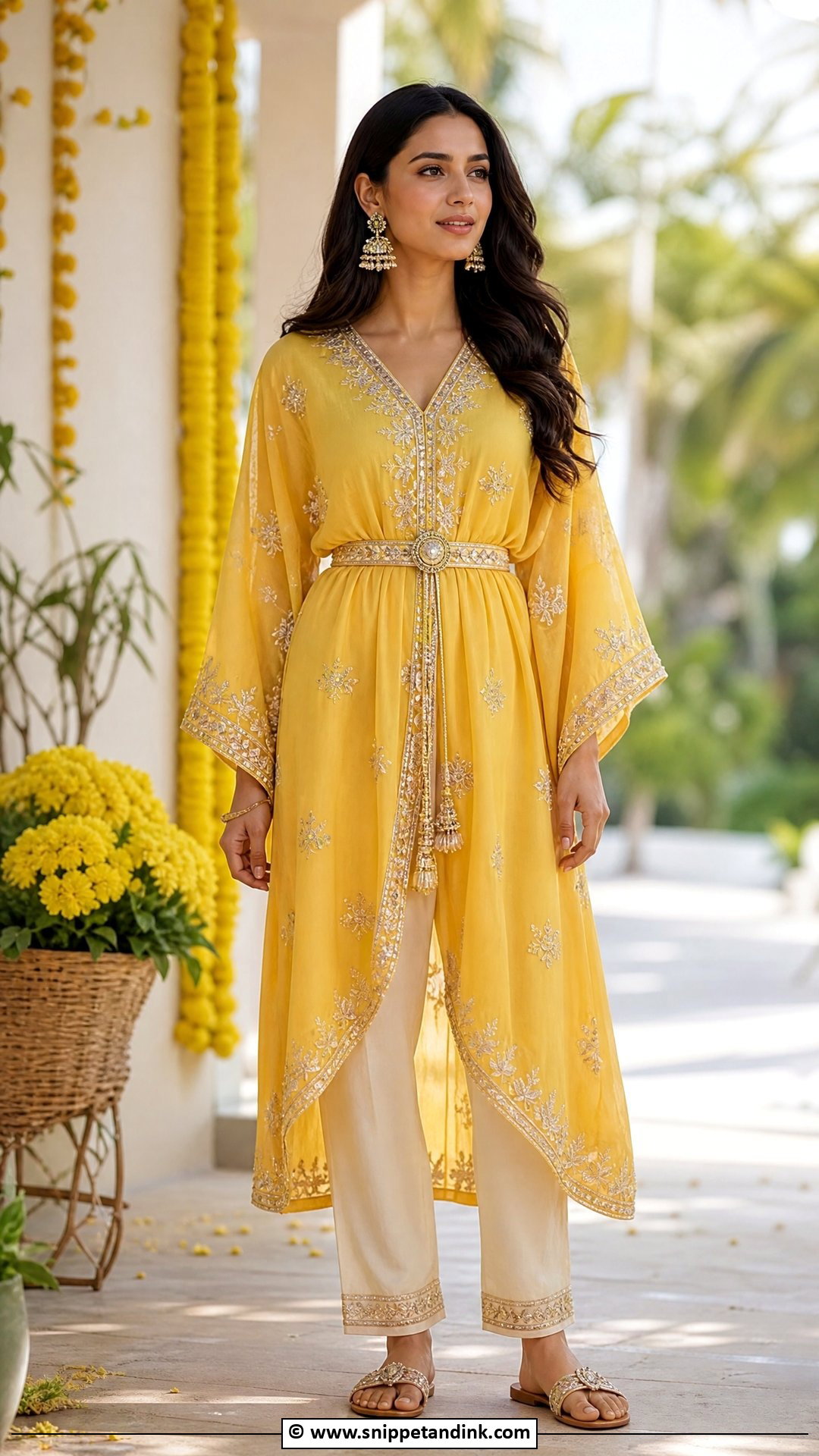 Haldi Kaftan With Pants - Snippet and Ink - 35 Latest Haldi Outfits